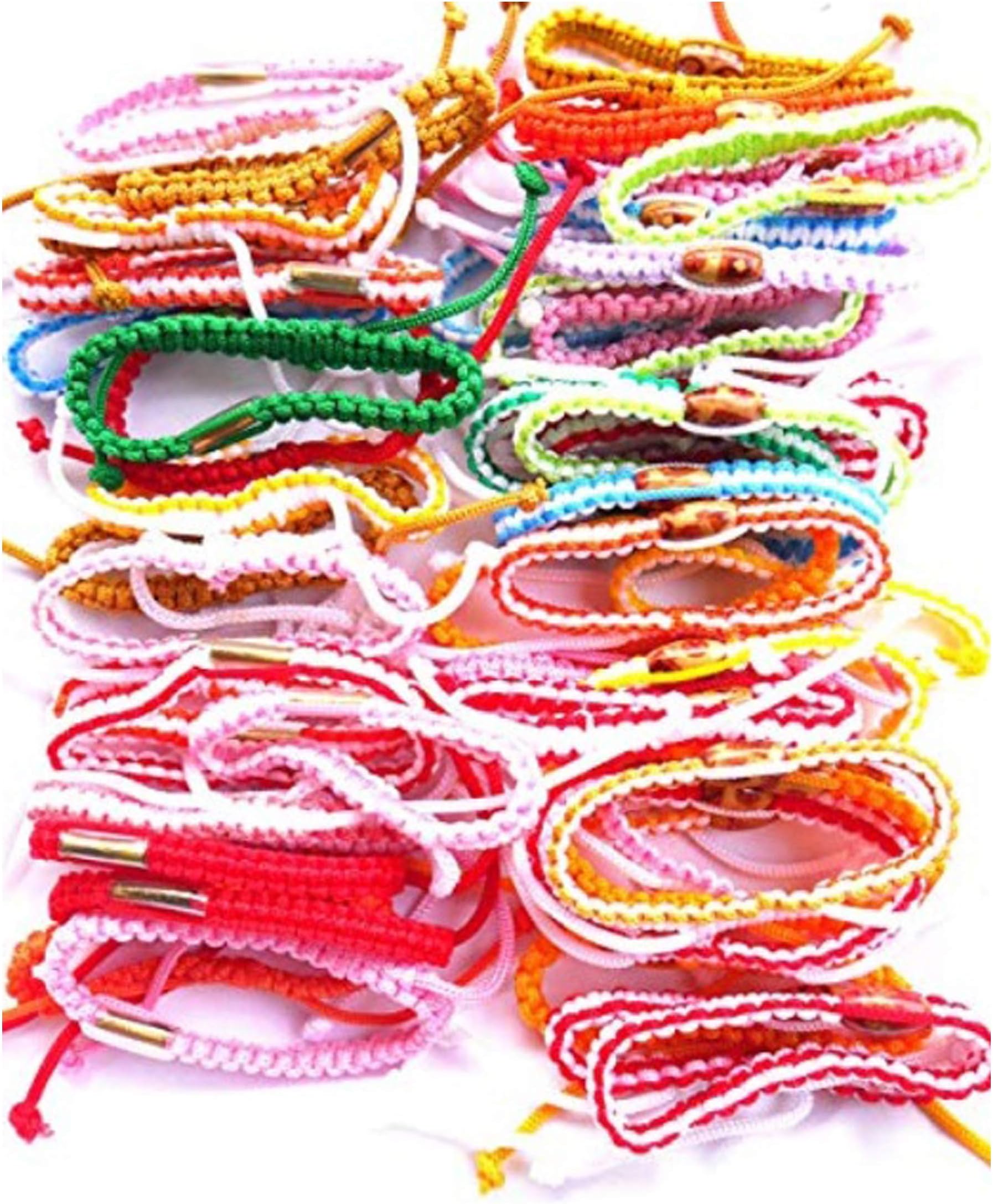 Randon Lot of 10 Multi Color Handmade Takrut Brass Wood Buddhist Thai Wristband Amulet Blessed Karma Good Luck Love Friendship Yoga Meditation Mindfulness Bracelet Gift