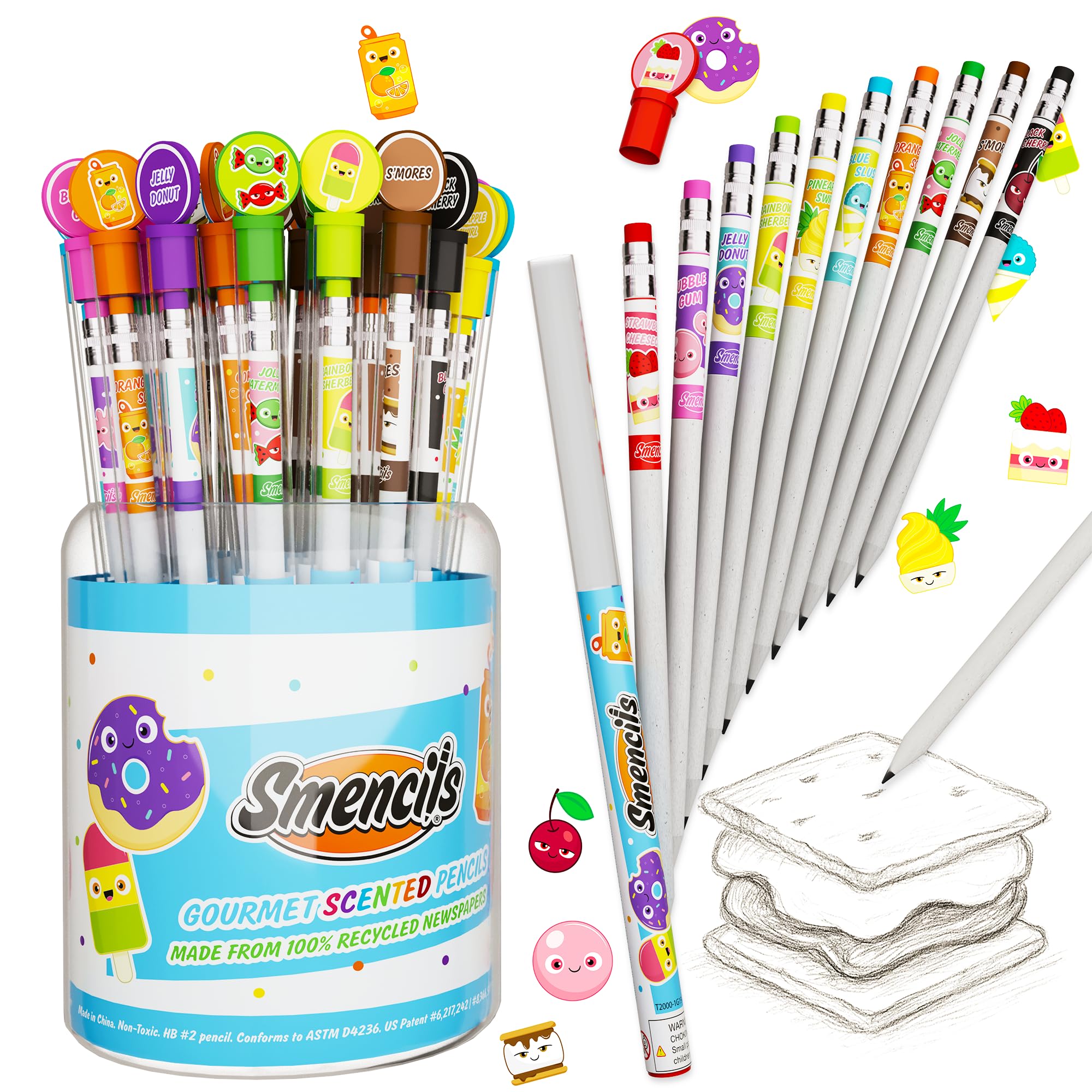 Graphite Smencils Cylinder - HB #2 Scented Pencils, 50 Count, Gifts for Kids, Party Favors, Classroom Rewards