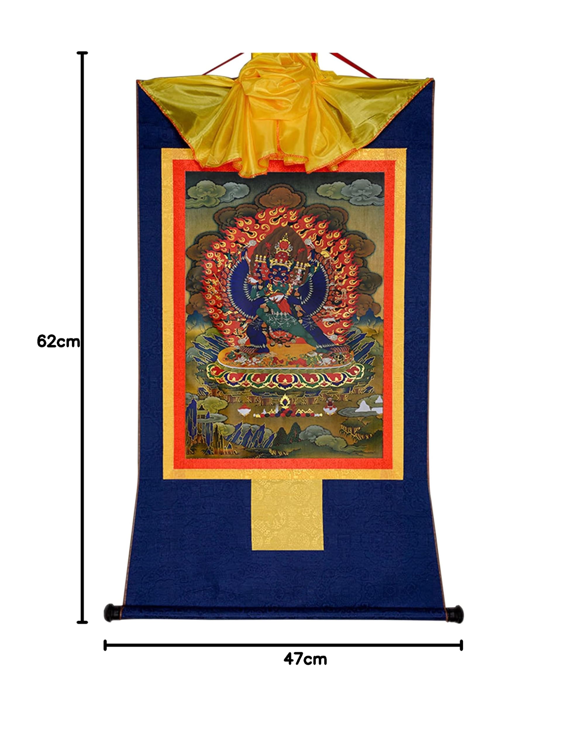 Gandhanra Thangka Tibetano - Yamantaka Thangka,Vajrabhairava Thangka - Arazzo di Buddha a Stampa Dorata per Decorazione Zen, Meditazione, Rilassamento Spirituale e Pace