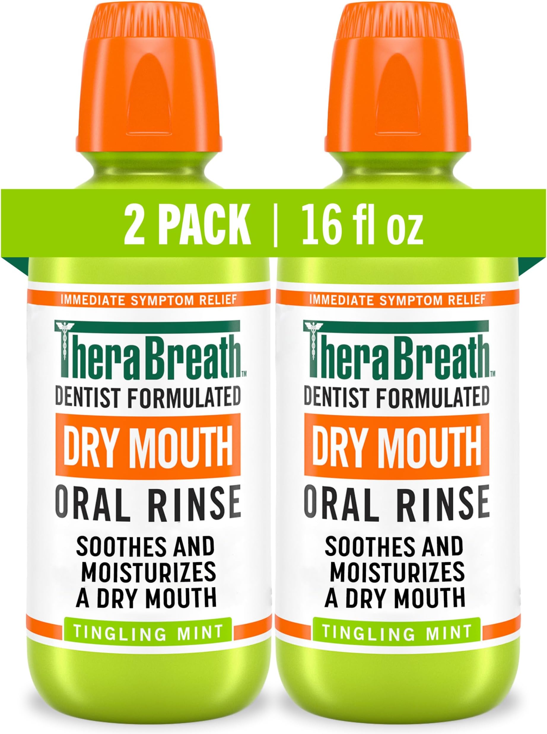 TheraBreath Dry Mouth Dentist Recommended Oral Rinse, Tingling Mint, 16 Ounce (Pack Of 2)