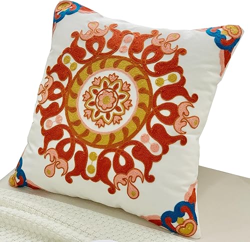 Parxuan Fundas de almohada bordadas cuadradas de 18 x 18 pulgadas, decoración del hogar con cremallera oculta, patrones de corona, estilo nacional