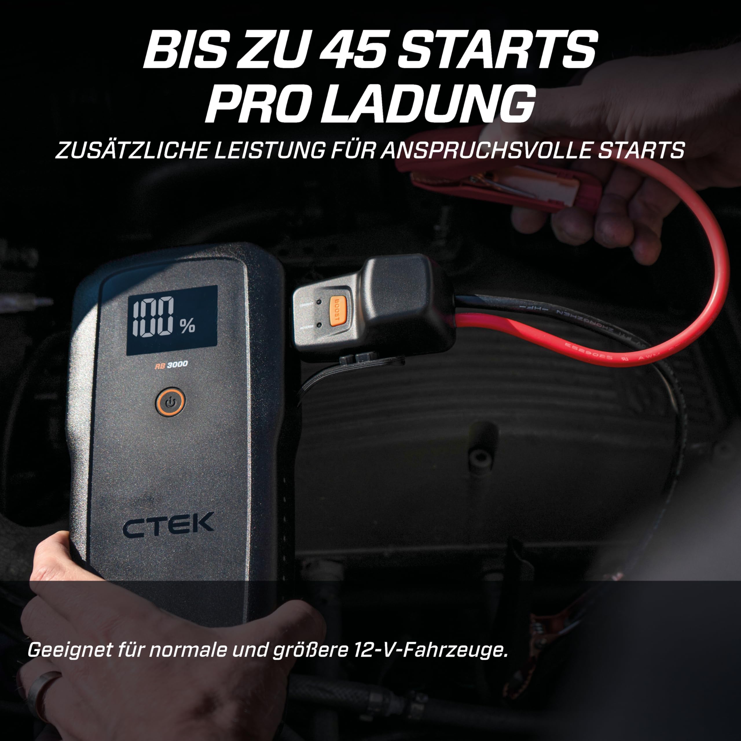 CTEK RB 4000 Tragbarer Starthilfe-Booster – 4000A Batterie-Spitzenstrom, Booster für 12V-Batterien in Diesel- und Benzinfahrzeugen