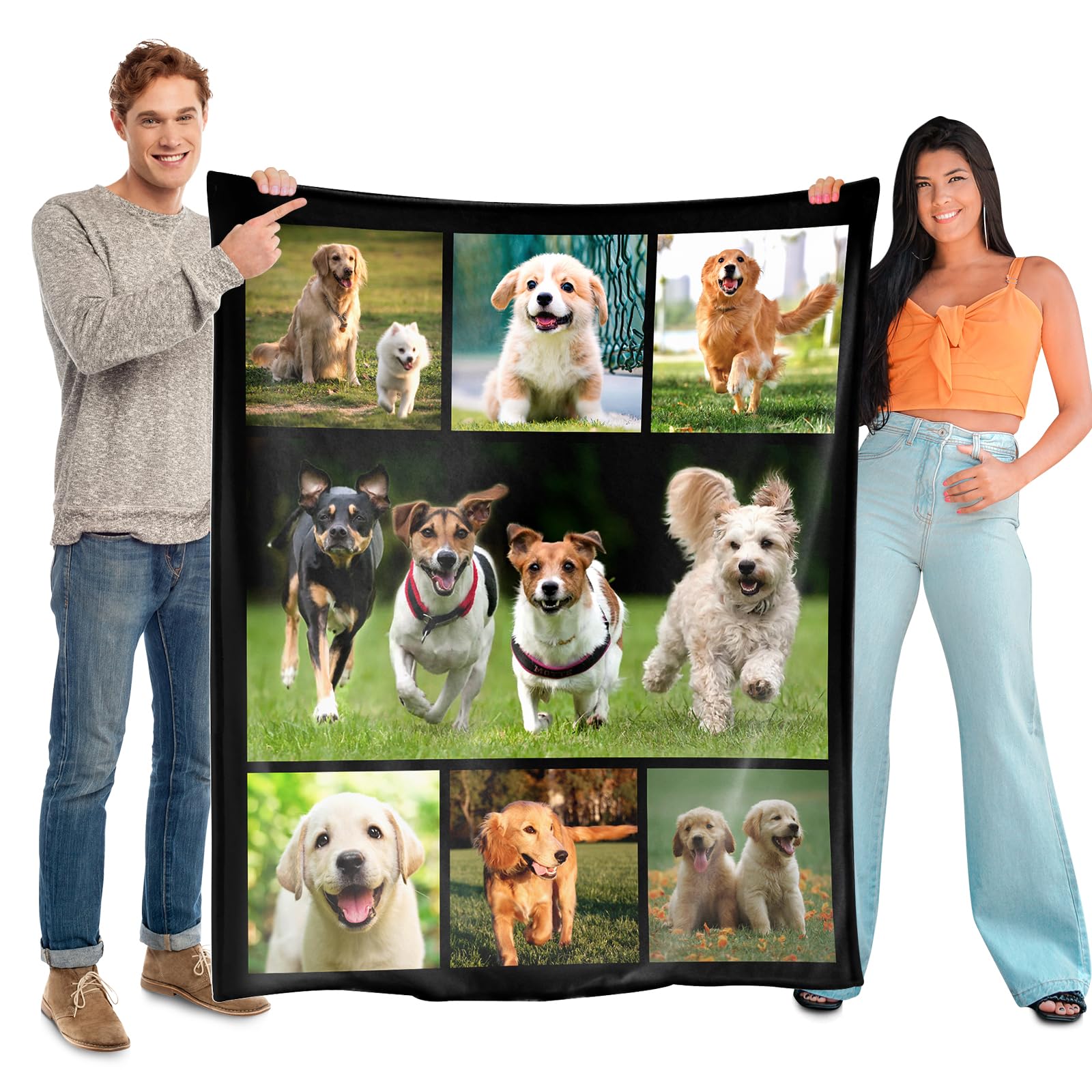 SearchI Personalised Photo Blanket,Custom Soft Fluffy Blanket with Picture and Text for Adults Kids,Personalised Gifts for Familiy, Mum, Dad, Kids,Boyfriend, Girlfriend, Pets(100x127cm,Style16)