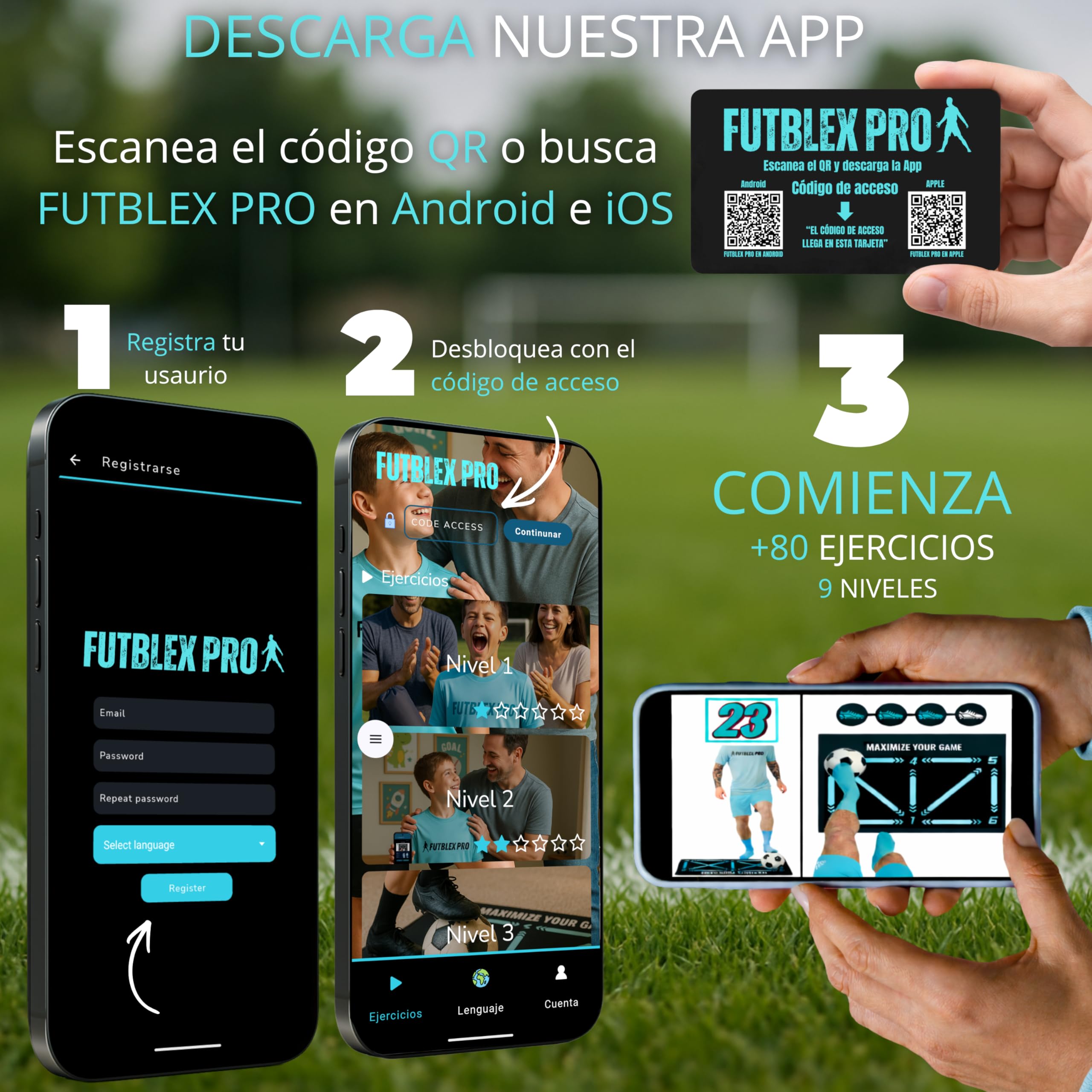 Alfombra Entrenamiento Futbol con App – Kit Completo con App para Todas Las Edades, Medias Antideslizantes, Bolsa de Transporte y Caja para Regalo