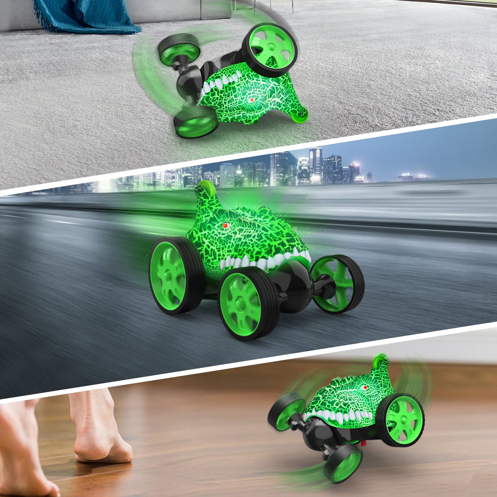 Sootouo Macchina Telecomandata Acrobatica Dinosauro, Auto Radiocomandata con Luci Ricaricabile Mini RC Car Macchinine Giocattolo per Bambini, Giochi Bimbo 3 4 5 6 7 8 9 10 Anni Regalo Pasqua Natale