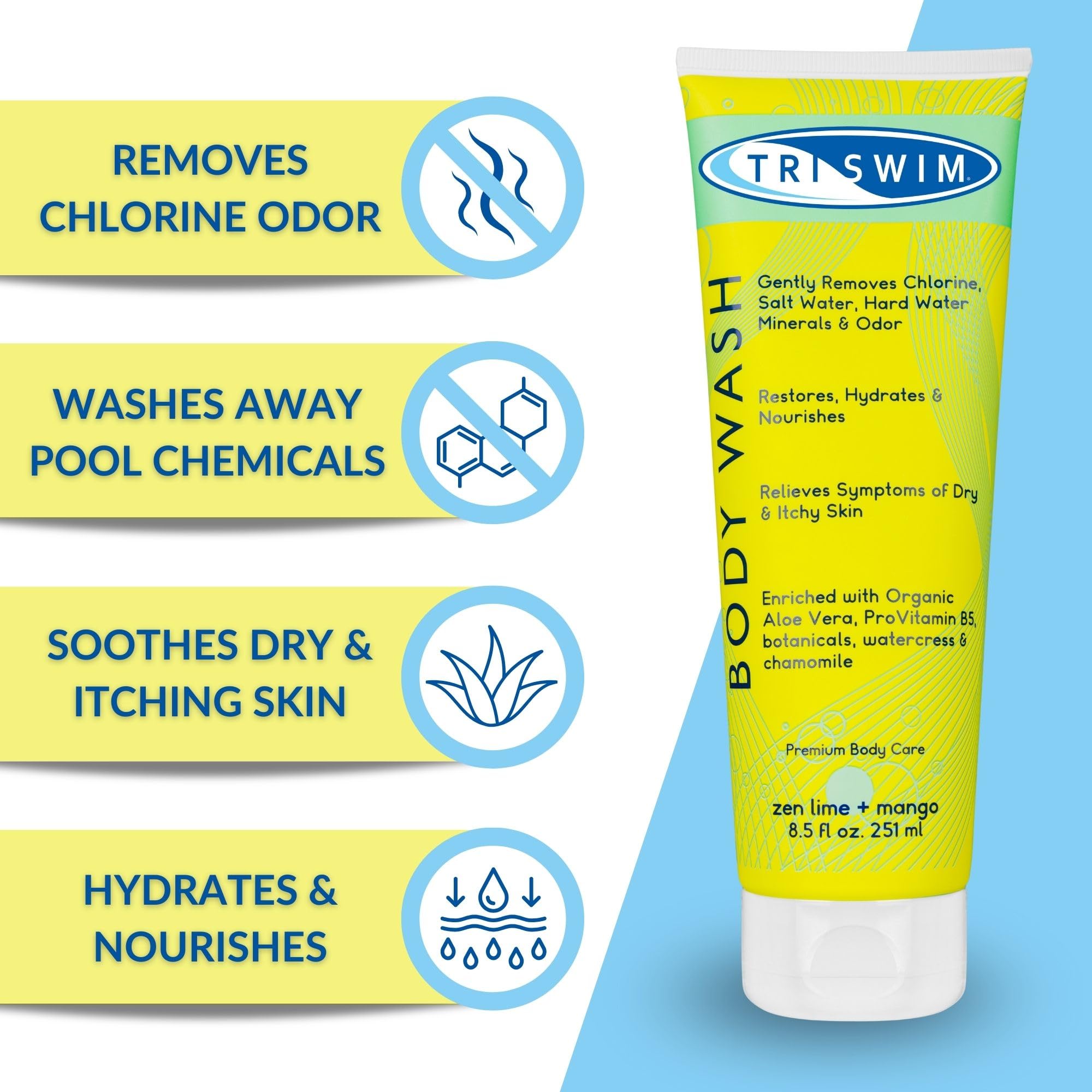 TRISWIM Chlorine Removal Body Care Bundle for Swimmers, Yellow, 2*251 ml - Image 2
