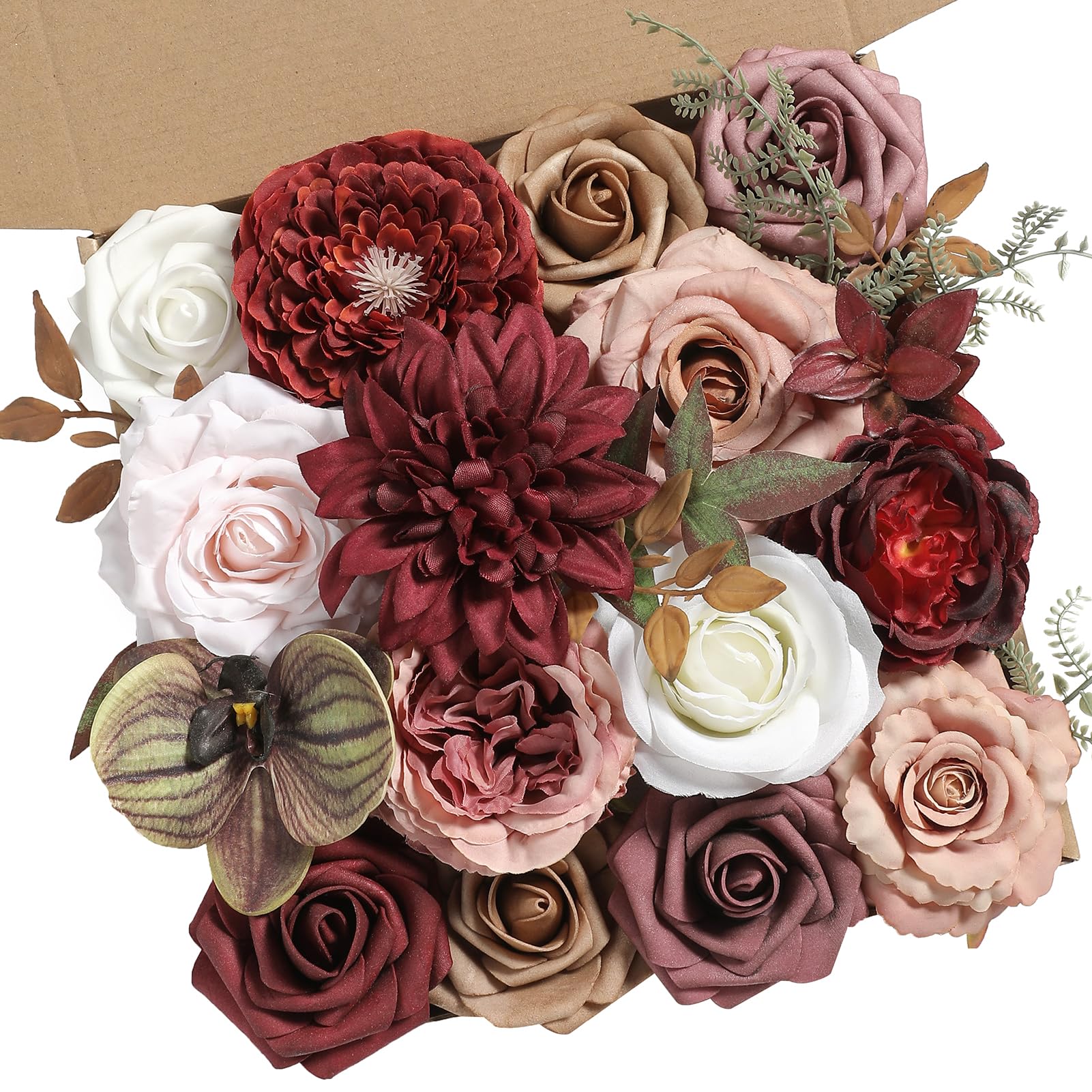 Artificial Flowers Combo Burgundy Silk Dahlia Bulk for DIY Wedding Bouquets Bridal Shower Decorations Fake Floral Arrangements Faux Flower Centerpieces for Table Home Decor