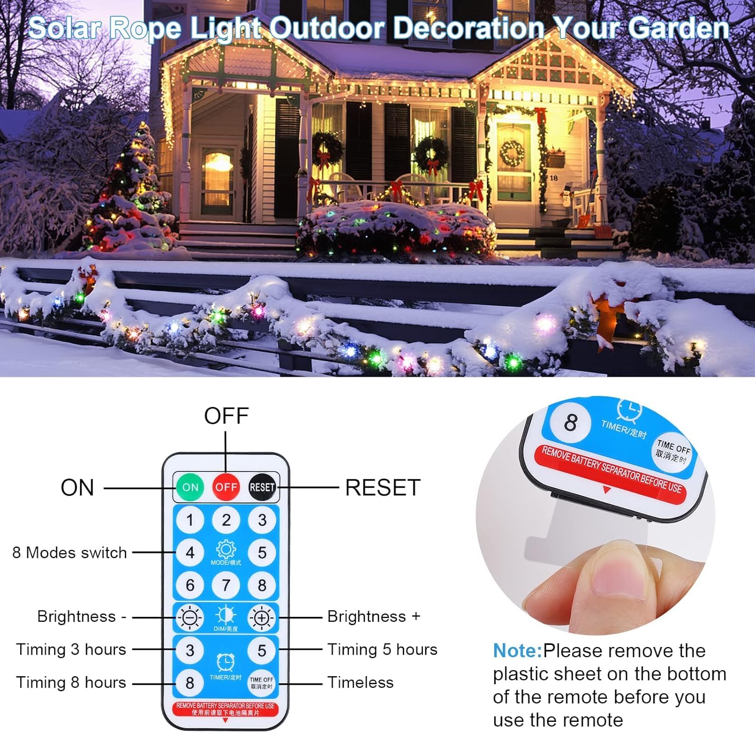 Suyoo Solar Rope Lights Outdoor Waterproof LED, 200 LED Rope String Lights - Image 3