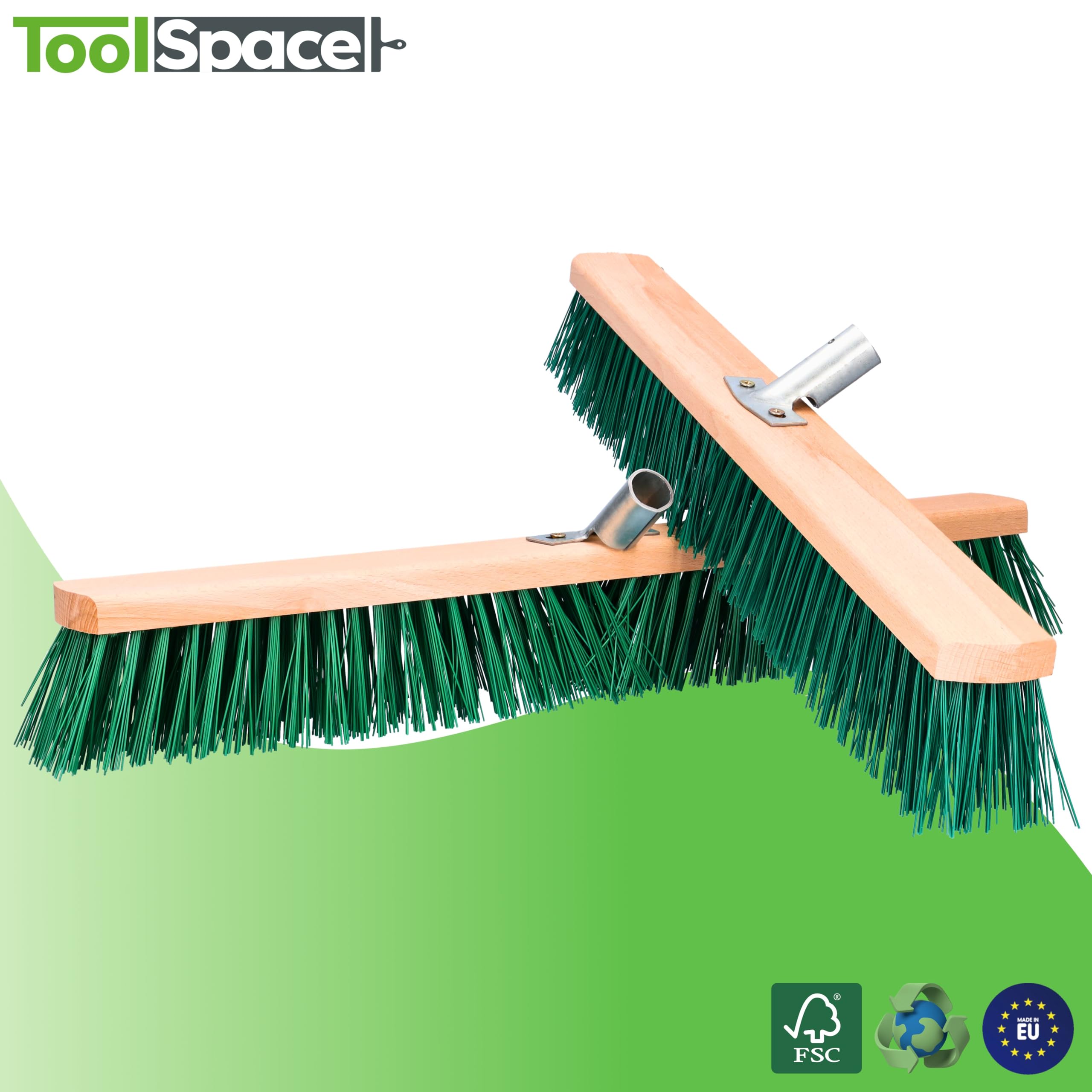ToolSpace Straßenbesen 60 cm - 2 Stück - Holz Kehrbesen für den Terrasse, Garage, Pflaster, die Wege, PET Borsten Industriebesen mit Stielloch Schrubber ohne Stiel Saalbesen Gartenbesen Großraumbesen