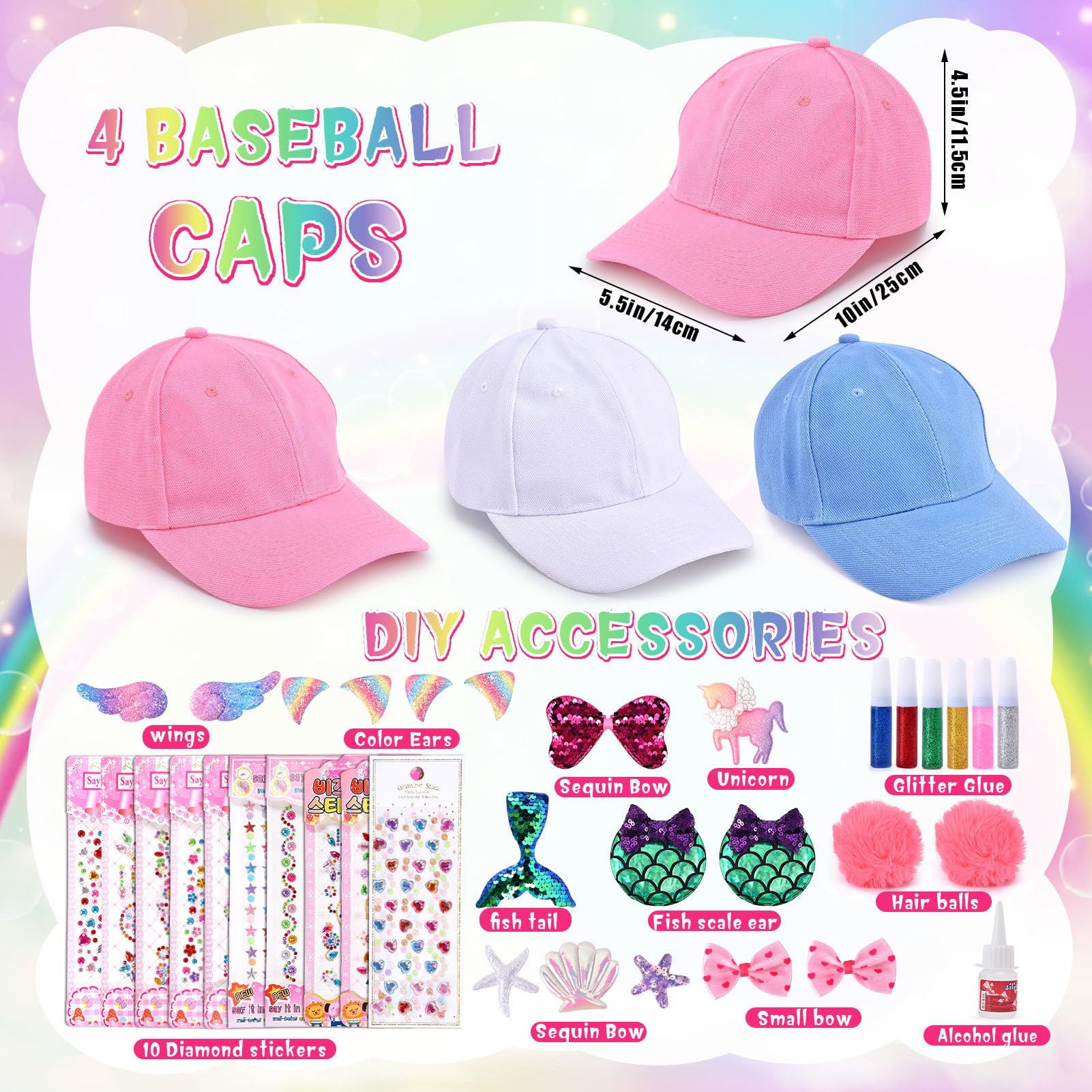 vamei Kit Manualidades Gorra de Beisbol Regalos para niñas 4 5 6 7 8 9 10 11 Años con Unicornio Diamantes Pegatinas Bricolaje Manualidades Niños Regalo Creativo Niño