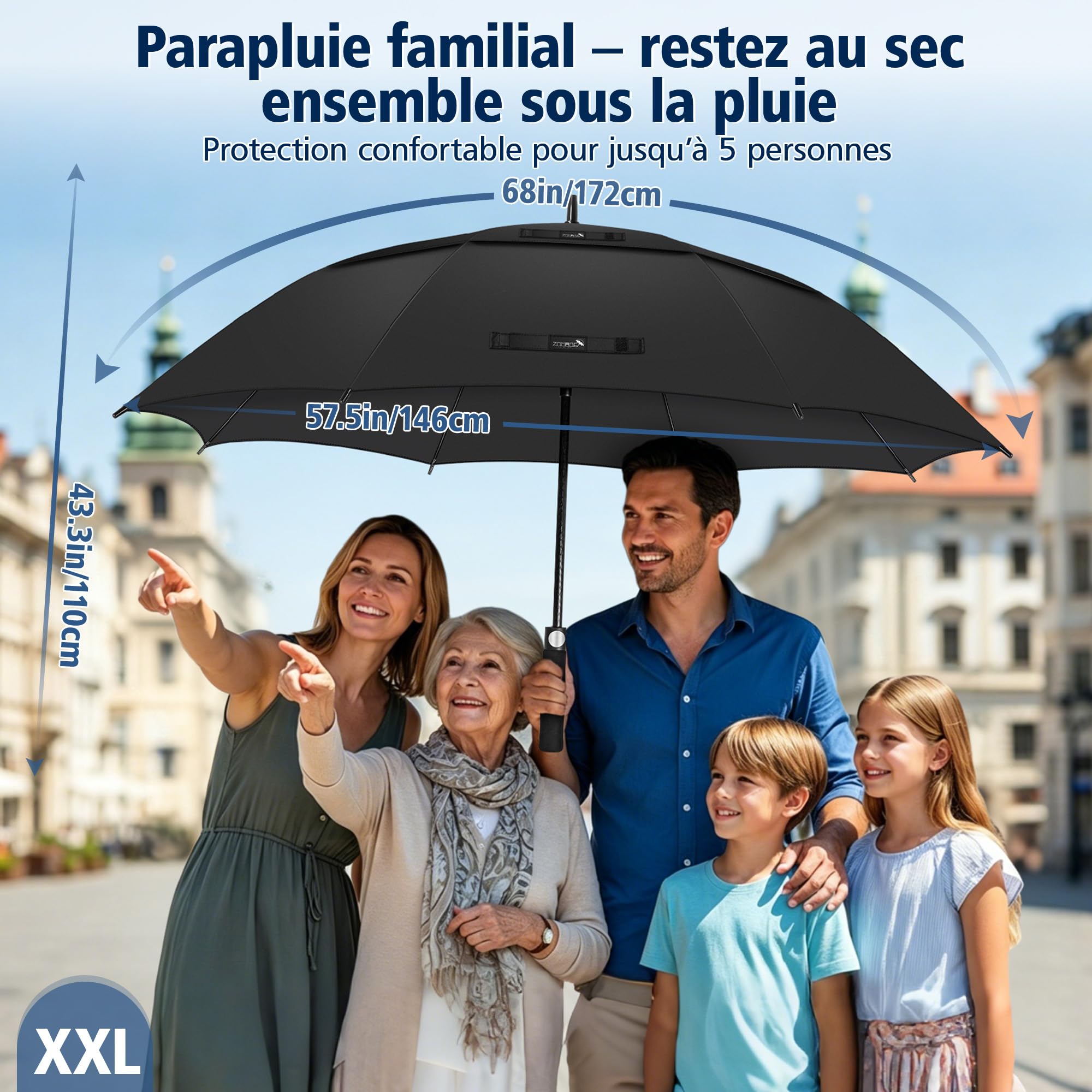 ZOMAKE Parapluie De Golf 62/68 Inch - XL/XXL Parapluie Golf Grande Taille Tempete Résistant,Extra Large vent Umbrella Golf Double Canopée Pour Homme Femme