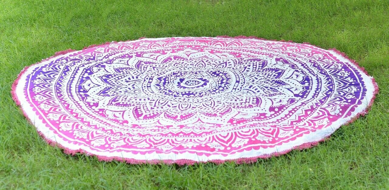 Ava Collections L Round Cotton Mandala Arge Tapestry Throw Rug Beach Mat Yoga Meditation Picnic Decoration Wal Decor 72’’ (L)