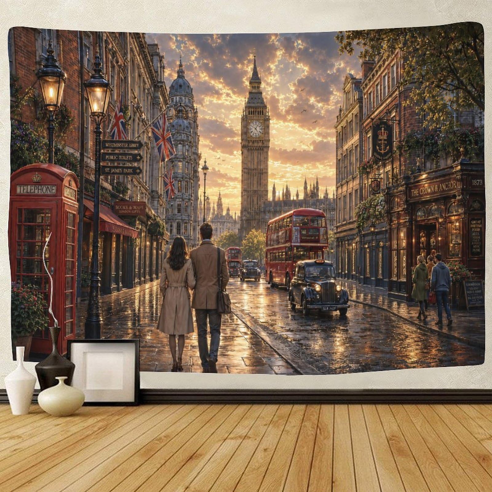 GPMNBCXZK London Big Ben Street View Wall Tapestry Wall Hanging Decor 3D Print Tapestries Poster Home Decoration Bedroom College Dorm 70cmx100cm