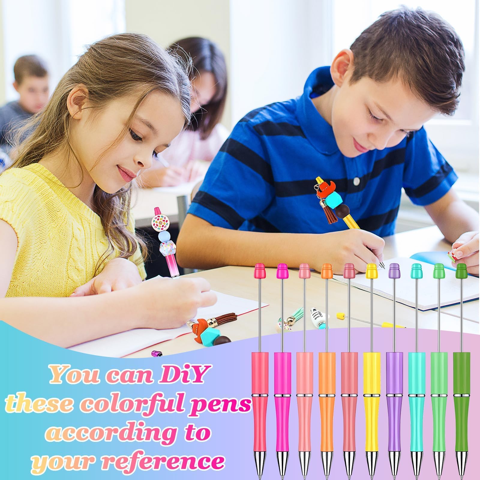 100 Pièces Stylos à Perles DIY Personnalisables avec Recharges, Stylos Bille Colorés pour Enfants, Étudiants, Cadeaux Créatifs, Fournitures Scolaires et de Bureau