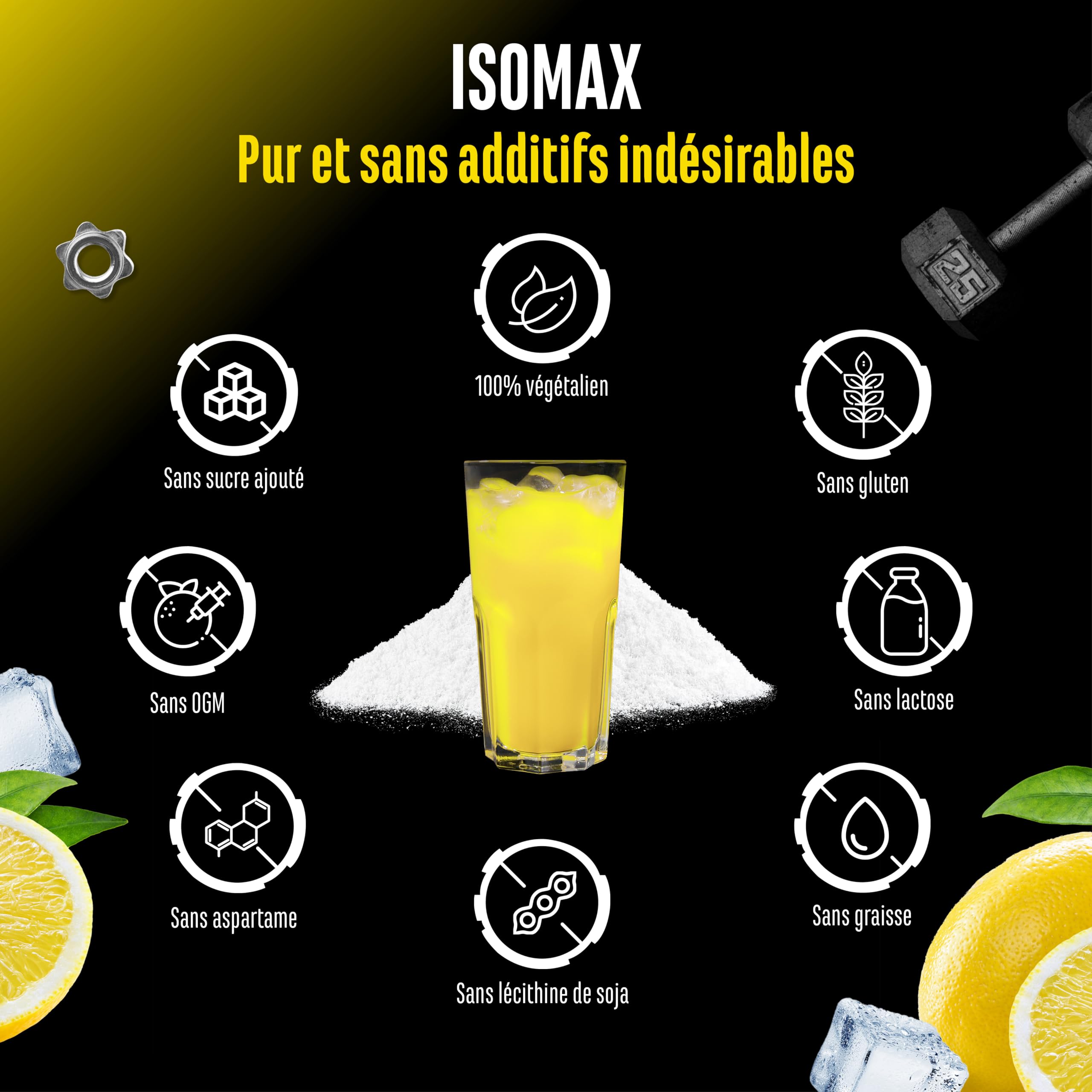 Isomax - 1000g de poudre pour boisson isotonique avec maltodextrine, glucose, eau de coco, acides aminés, électrolytes & vitamines - végétalien - avec Palatinose™, CocoMineral®, Aquamin® (citron)