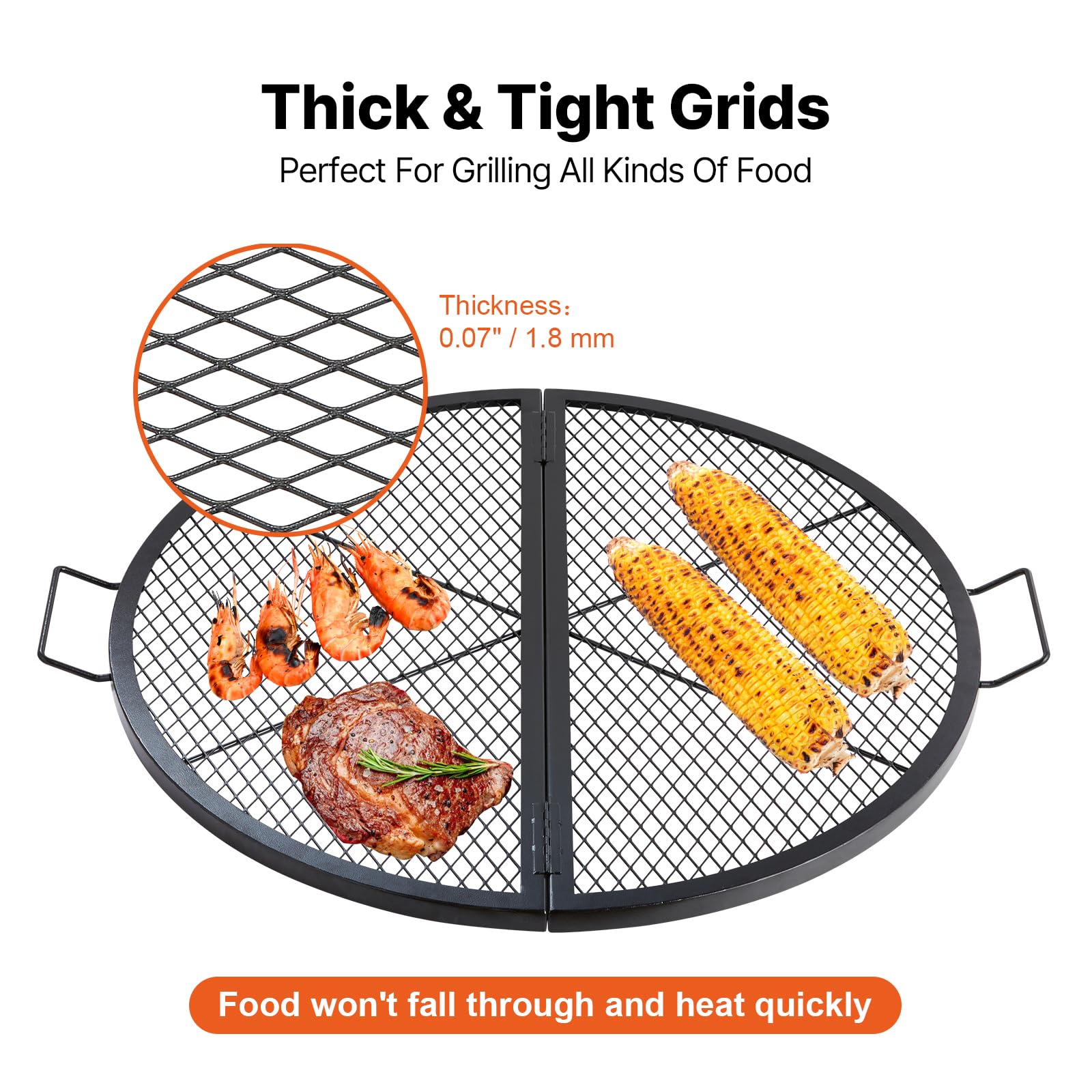 VEVOR Griglia per Barbecue in Acciaio Rotonda Portatile Pieghevole, Diametro 91 cm, Portata max. 20 kg, Materiale Utensili per BBQ Affumicatori, Braciere, Picnic, Campeggio, Viaggio, Giardino, Cortile