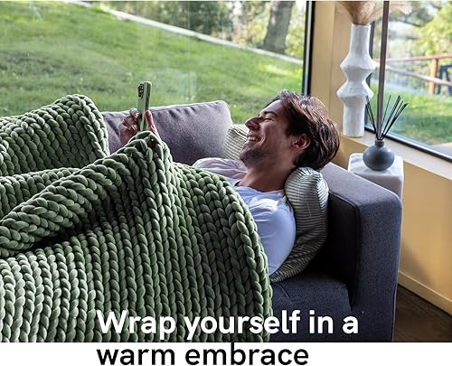 Miniatura 3 de YnM Manta con peso, hecha a mano, diseño de hilo grueso, suave y acogedora, reguladora de temperatura y transpirable, lavable a máquina para dormir