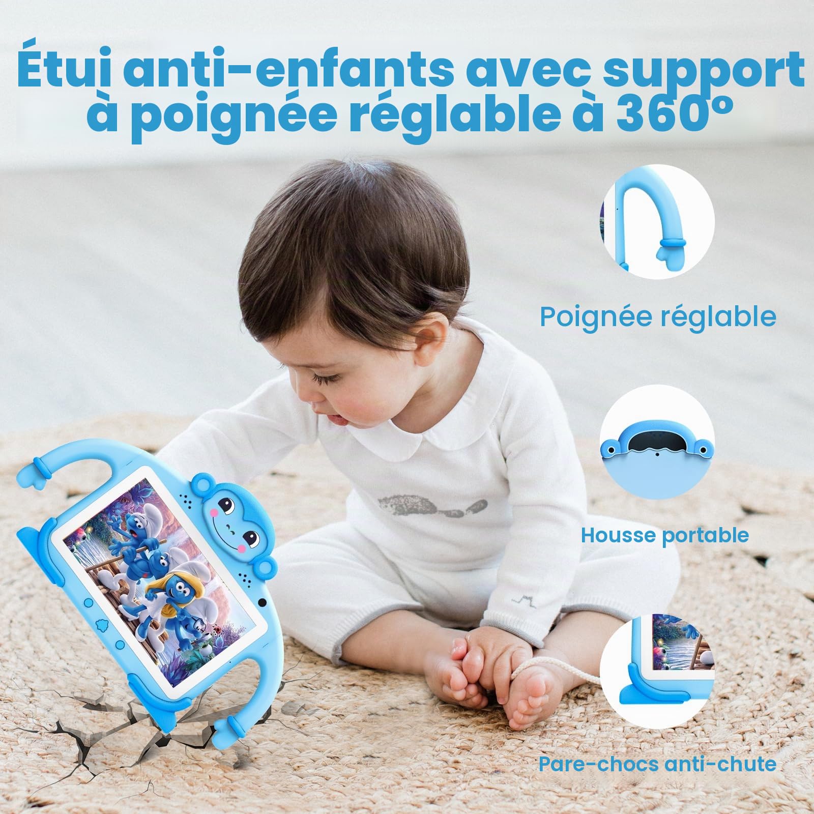 Tablette pour Enfants 7 Pouces Android Tablet PC Tactile Tablette Enfant avec WiFi Double Caméra écran IPS HD Bluetooth, Logiciel Enfant Pré-Installé Quad Core 32Go ROM Kids Tablet Educative (Bleu)