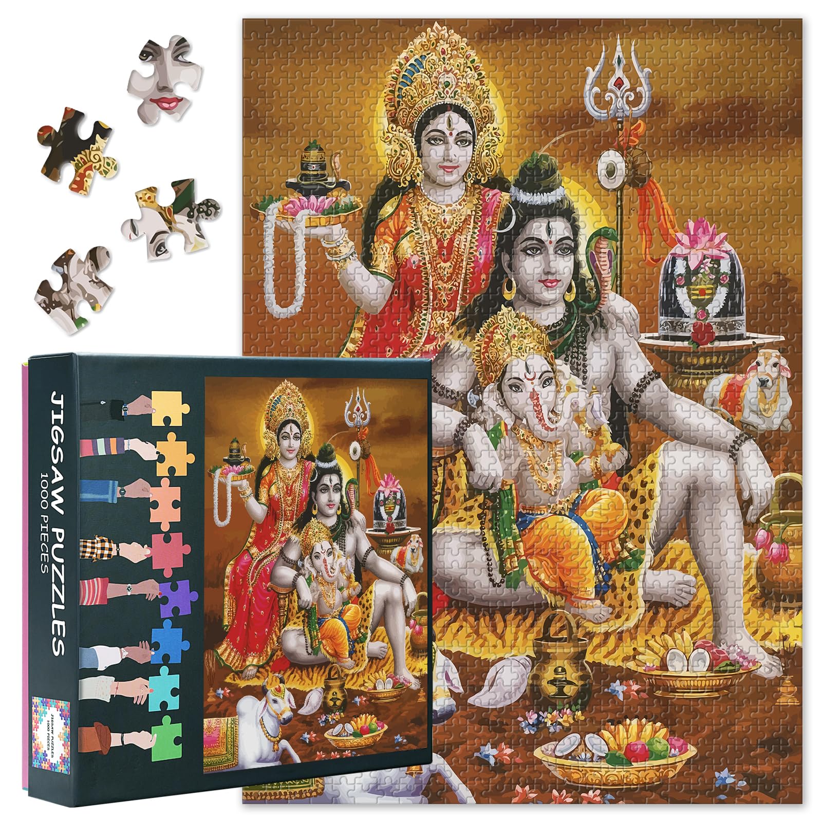 Lord Shiva Puzzle 1000 Pieces - God Hinduism Jigsaw Puzzles, Hinduism Snake Animal Spiritual 50x70cm Art for Wall Decor & Unique Gifts Colorful Indian Art Puzzle