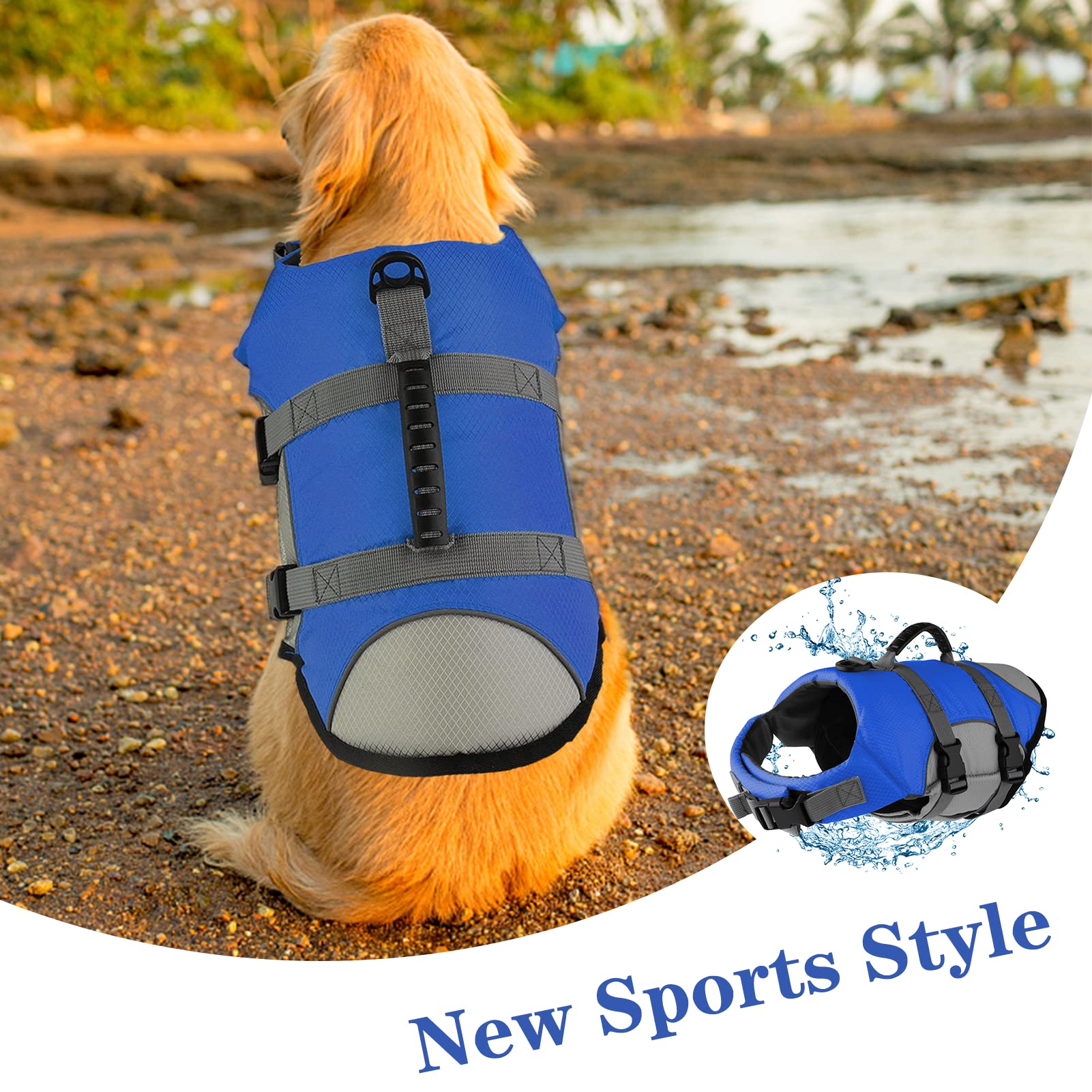 Mklhgty Gilet de Sauvetage réfléchissant réglable pour Chien avec poignée de Sauvetage pour la Natation et Le Bateau, Gilet de Sauvetage Ripstop pour Chiens de Petite, Moyenne et Grande Taille