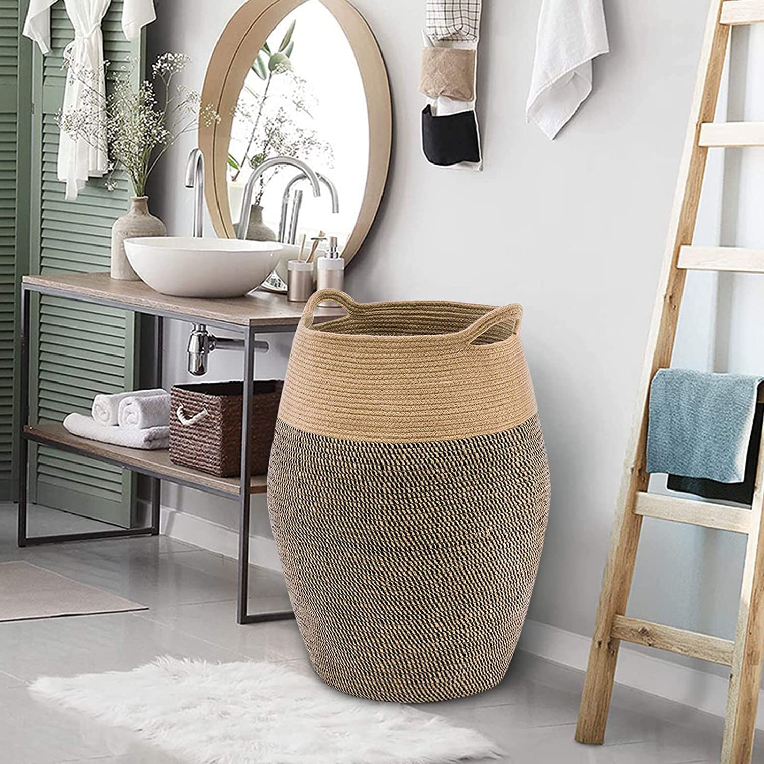 Cesto Portabiancheria Extra Large In Corda Cotone 63x40x40 Cm | Organizer Pieghevole Per Coperte E Giocattoli | Cesto Regalo Per Soggiorno