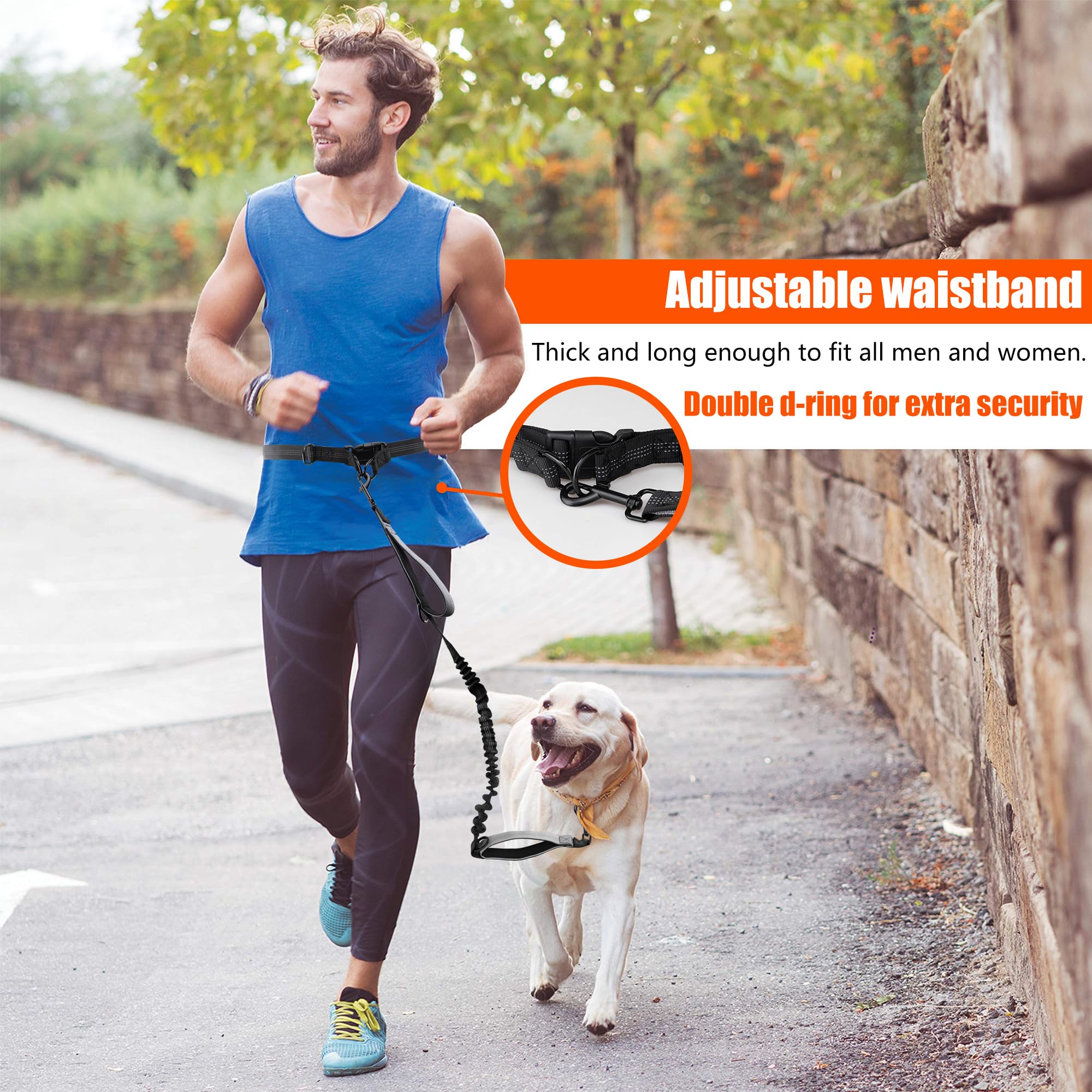 Elastic Reflective Dog Lead from 110 to 160 cm Stretchable Hands-Free Lead with Waist Belt for Jogging Running Cycling Hiking - Image 4