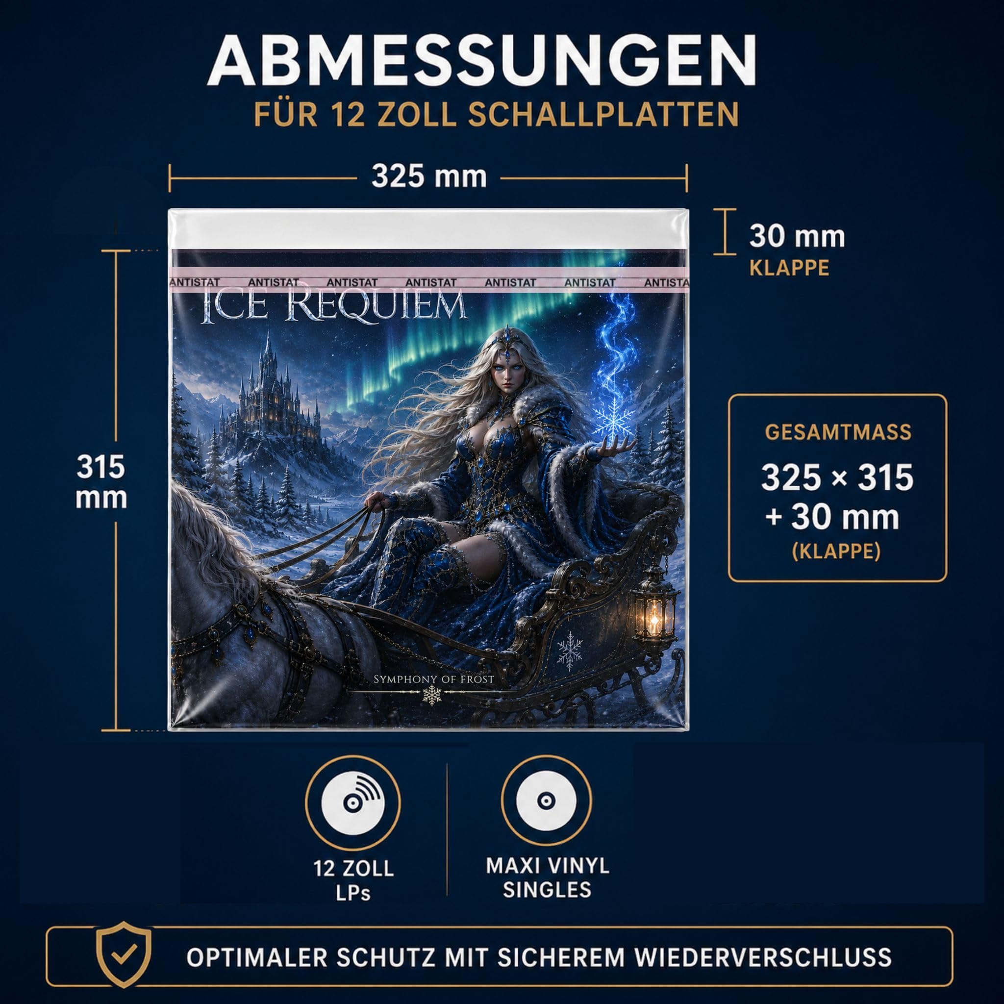 500 Stück LP Schutzhüllen 12" Folienhüllen mit Klappe und Verschluss für Vinyl Schallplatten