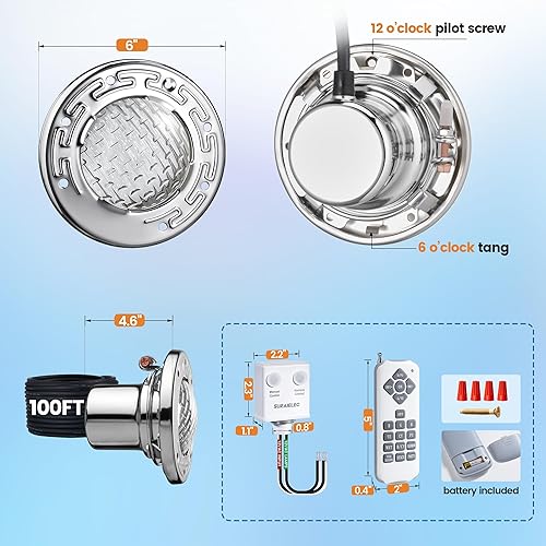 Miniatura 7 de SURAIELEC Luces LED de spa de 6 pulgadas, luces de piscina que cambian de color de 12 V CA para piscina enterrada, luz de spa subacuática con