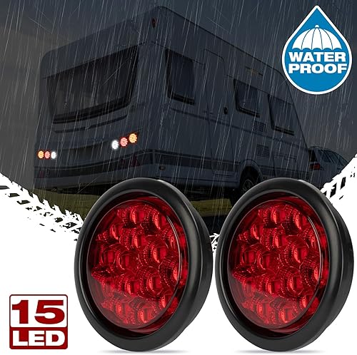 Miniatura 5 de NBXPOW 2 luces LED de remolque de 4 pulgadas, luces traseras de freno y giro con ojal y enchufe, lámparas de marcador de espacio lateral selladas al