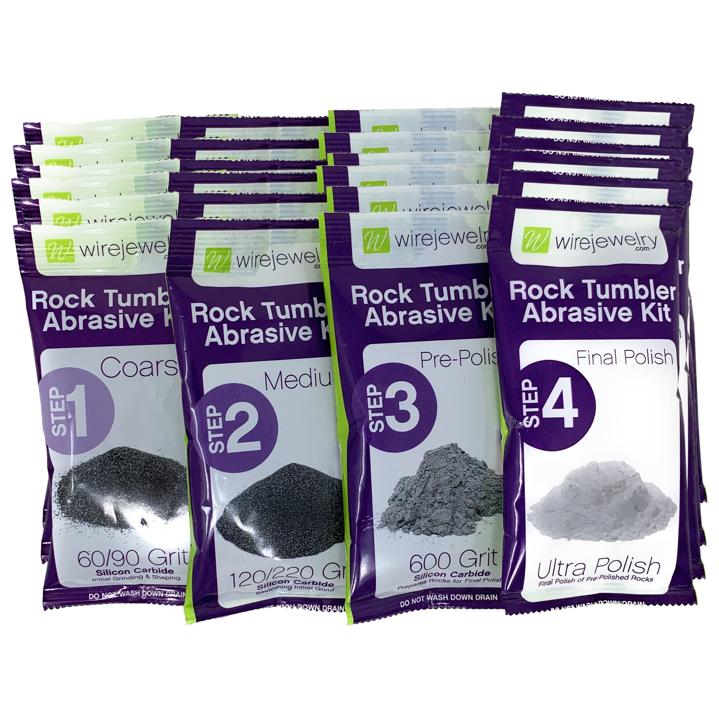 Wirejewelry 4 Step Rock Tumbler Abrasive Grit and Polish Kit, 6 Batches