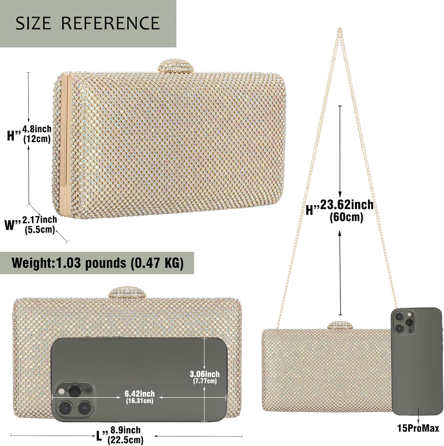Dexmay Large Rhinestone Purse with Crystal Clasp Evening Clutch Bag Formal Party Handbag