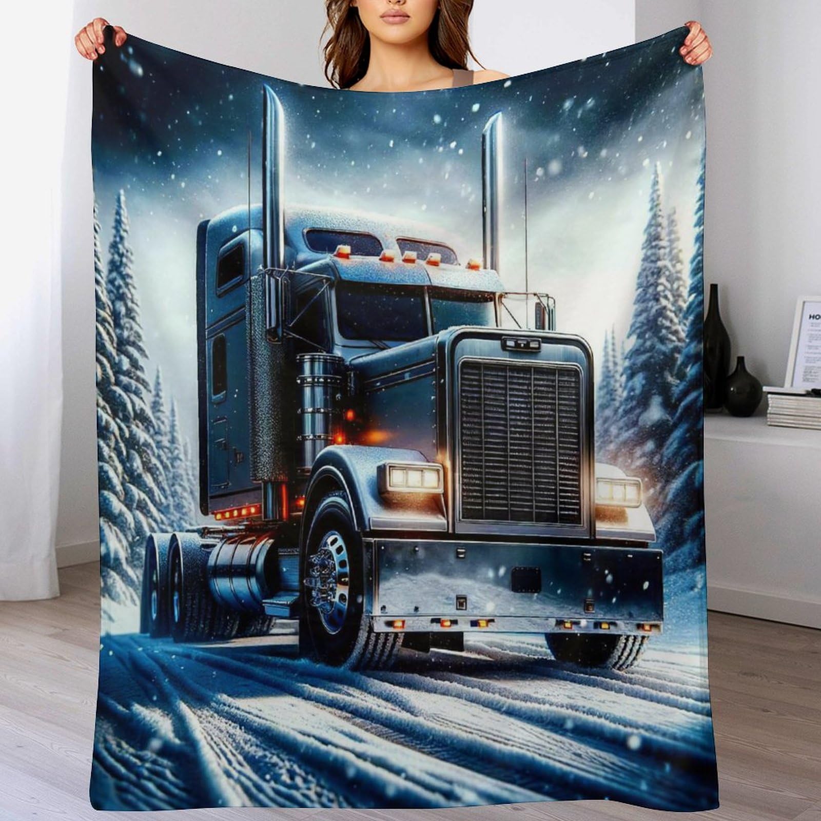 Couverture polaire flannel camion 130x150cm plaid thermique lit et canapé