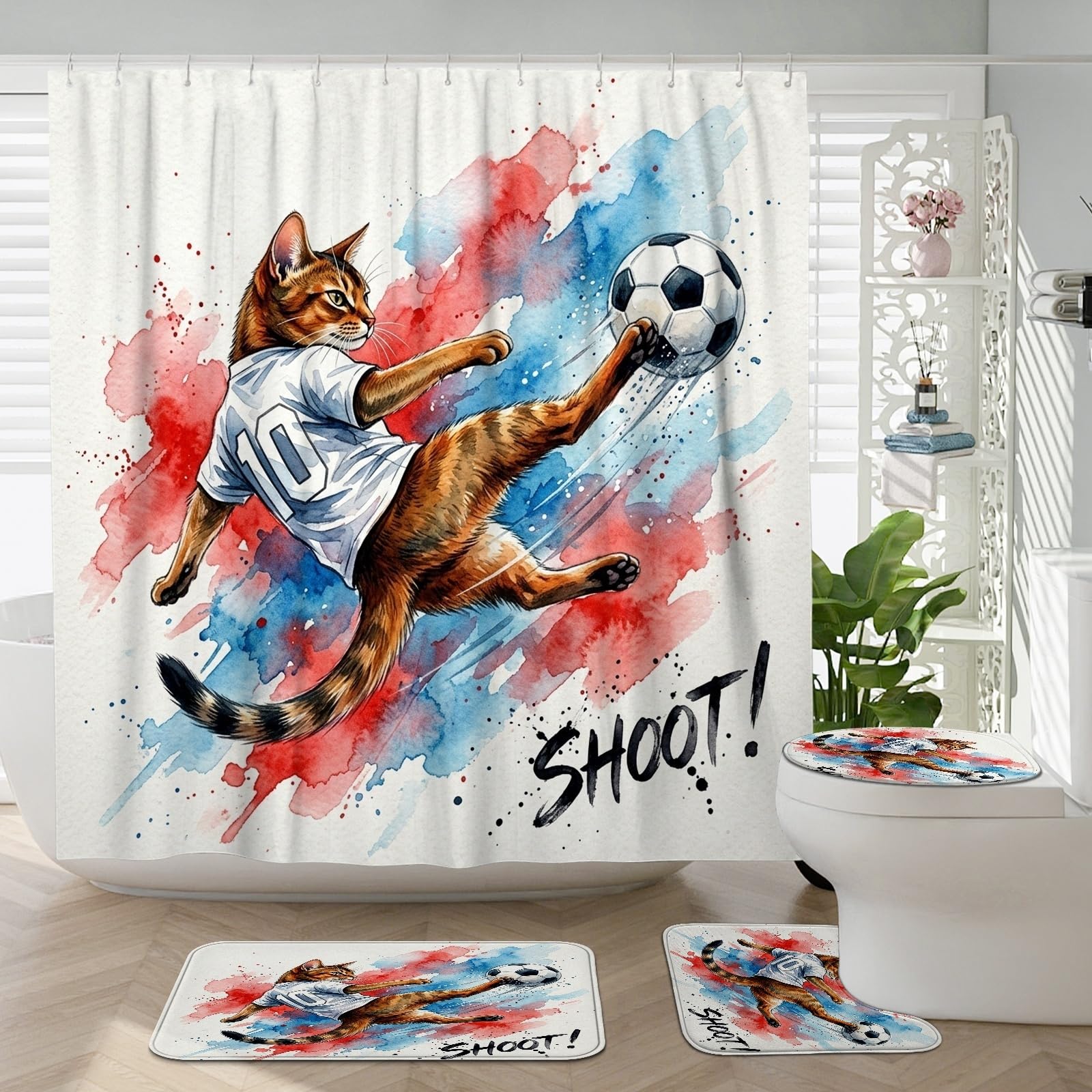 Rideaux de douche chats football pour éviter les éclaboussures et sécuriser les sols glissants