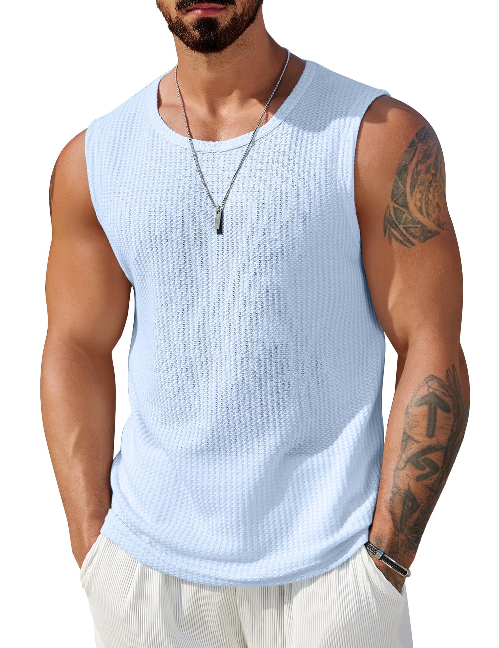 COOFANDY Mens Casual Tank Tops 2 Pack Waffle Knit Sleeveless Shirt Breathable Tank Shirts Summer Muscle Tee