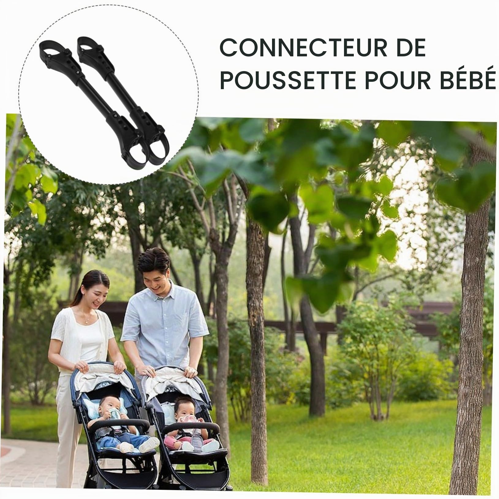 VANZACK Connecteur Double pour Poussette Bébé en Aluminium Noir Solide et Résistant pour Assembler Deux Poussettes Simples pour Usage Extérieur Lot de 2 Pièces