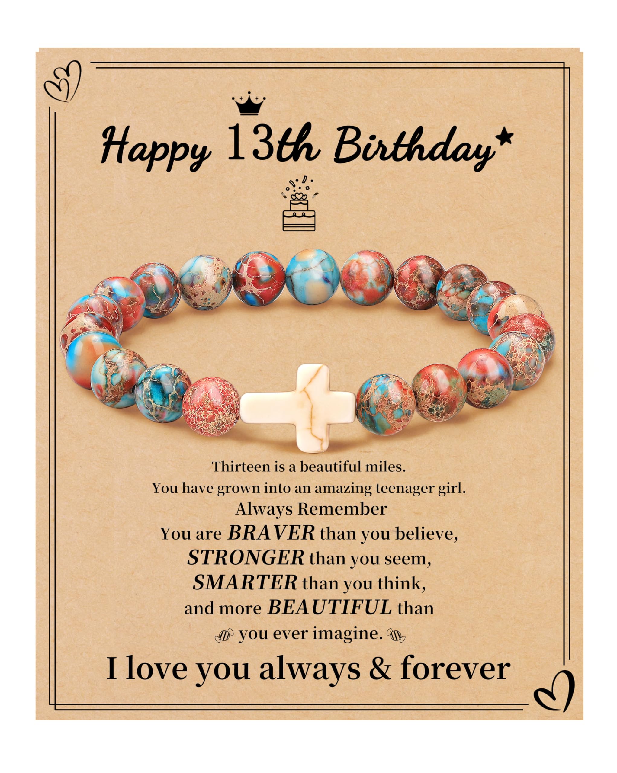 JSJOY Nature Stone Bracelet Birthday Gifts for Women Girls, Birthday Cross Bracelet Gifts for Age 6 to 80 Year Daughter Granddaughter Niece Mom Sister Christian Easter Gifts