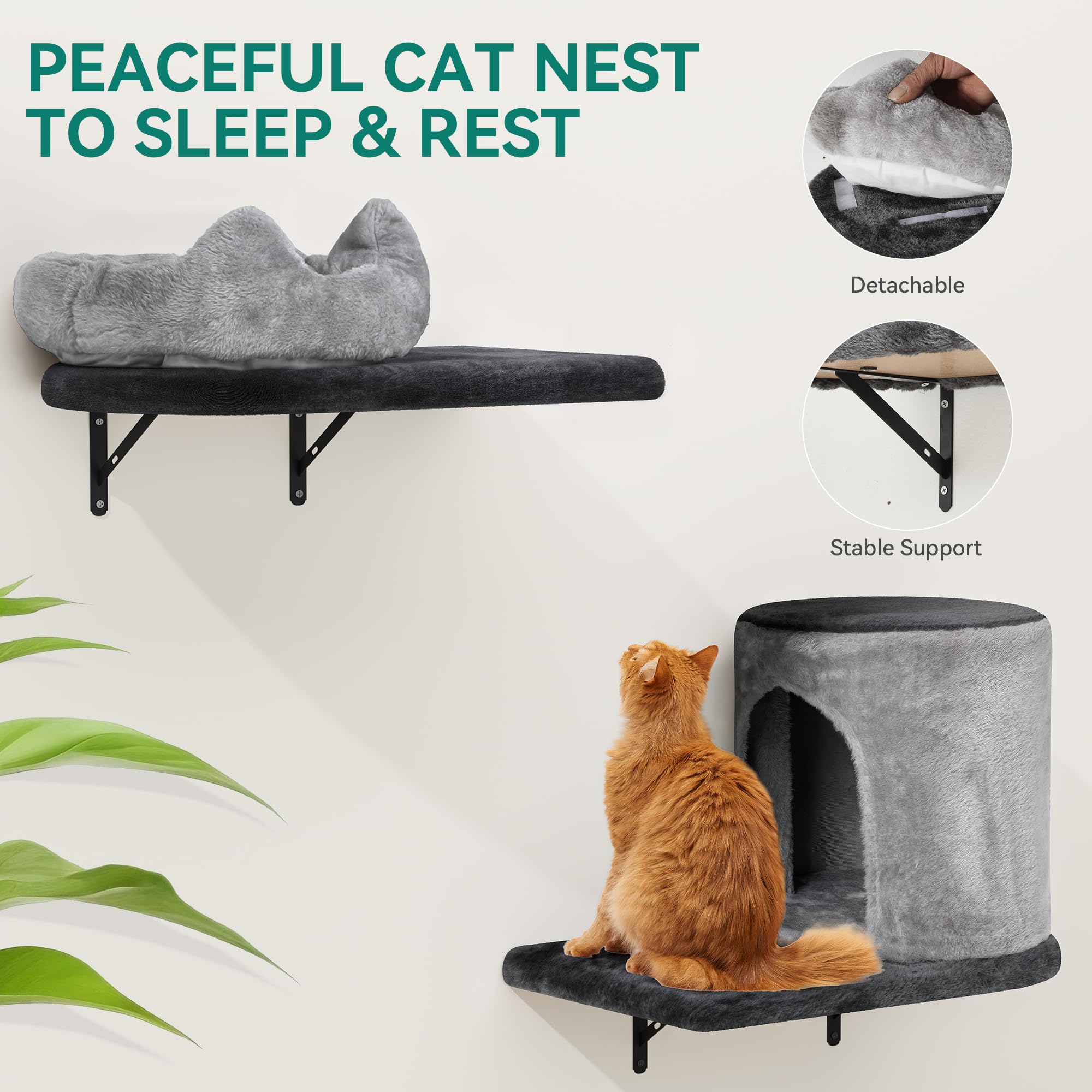 YITAHOME 11-Teiliges Stabiler Kletterwand Katzen Set aus Flanell, Katzenmöbel mit Katzenhaus, Katzenkratzbrett, Katzenhängebrücke, Katzenbett, Sisalsäule für Katze Schlafen Spielen Lounging