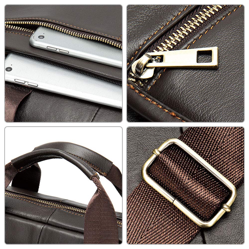 BAIGIO Maletín de Cuero Genuino Vintage, Bolso Hombre Bandolera Maletines Mensajero de Auténtica Piel Hombre para Portatil hasta 13,3 Pulgadas para Negocios,Oficina,Trabajo,Viajes