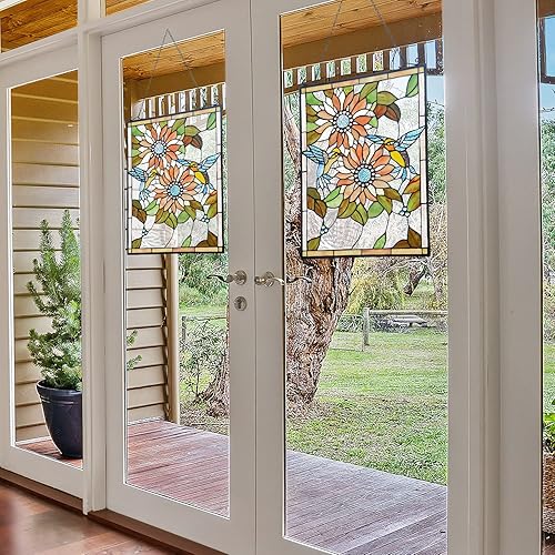 Miniatura 4 de Capulina Paneles colgantes rectangulares de girasoles con colibríes para ventana, estilo Tiffany, vitrales, artesanías, regalos para decoración de