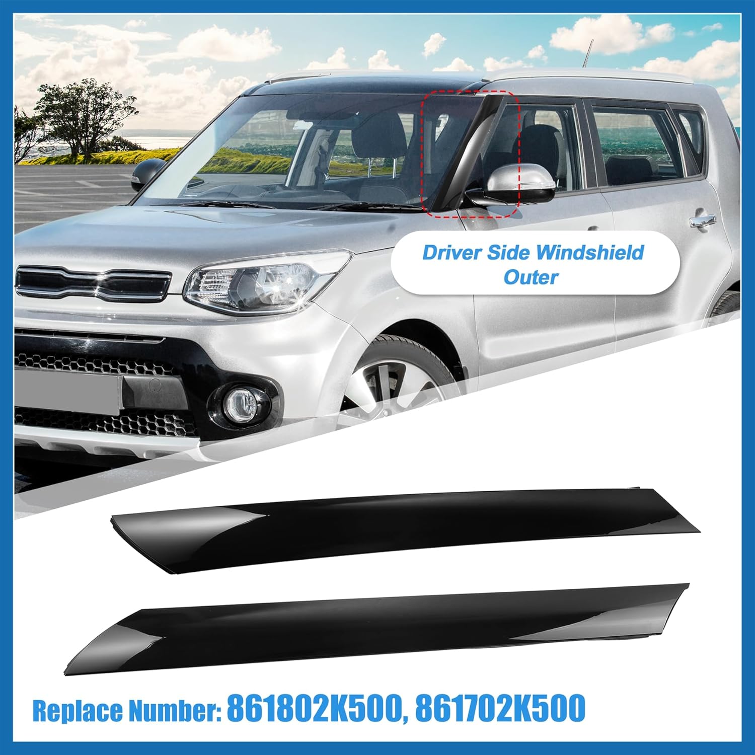 Pair Windshield A-Pillar Trim Panel for Kia Soul 2010-2013 Driver and Passenger Outer Side Replaces 861802K500 861702K500 Front Left and Right Item Replacement