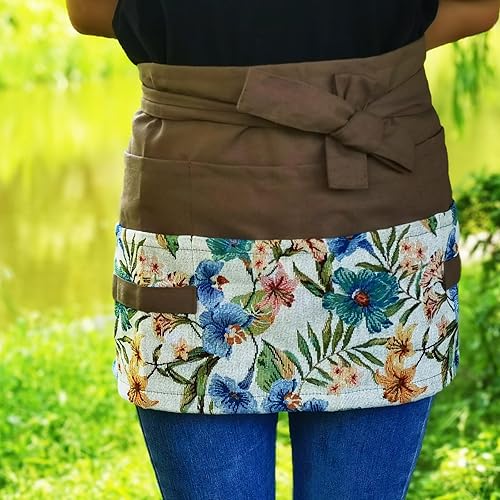 Miniatura 4 de Delantal de jardín para mujer, delantal de floristería, medio delantal de cosecha, delantal de recolección floral con bolsillo