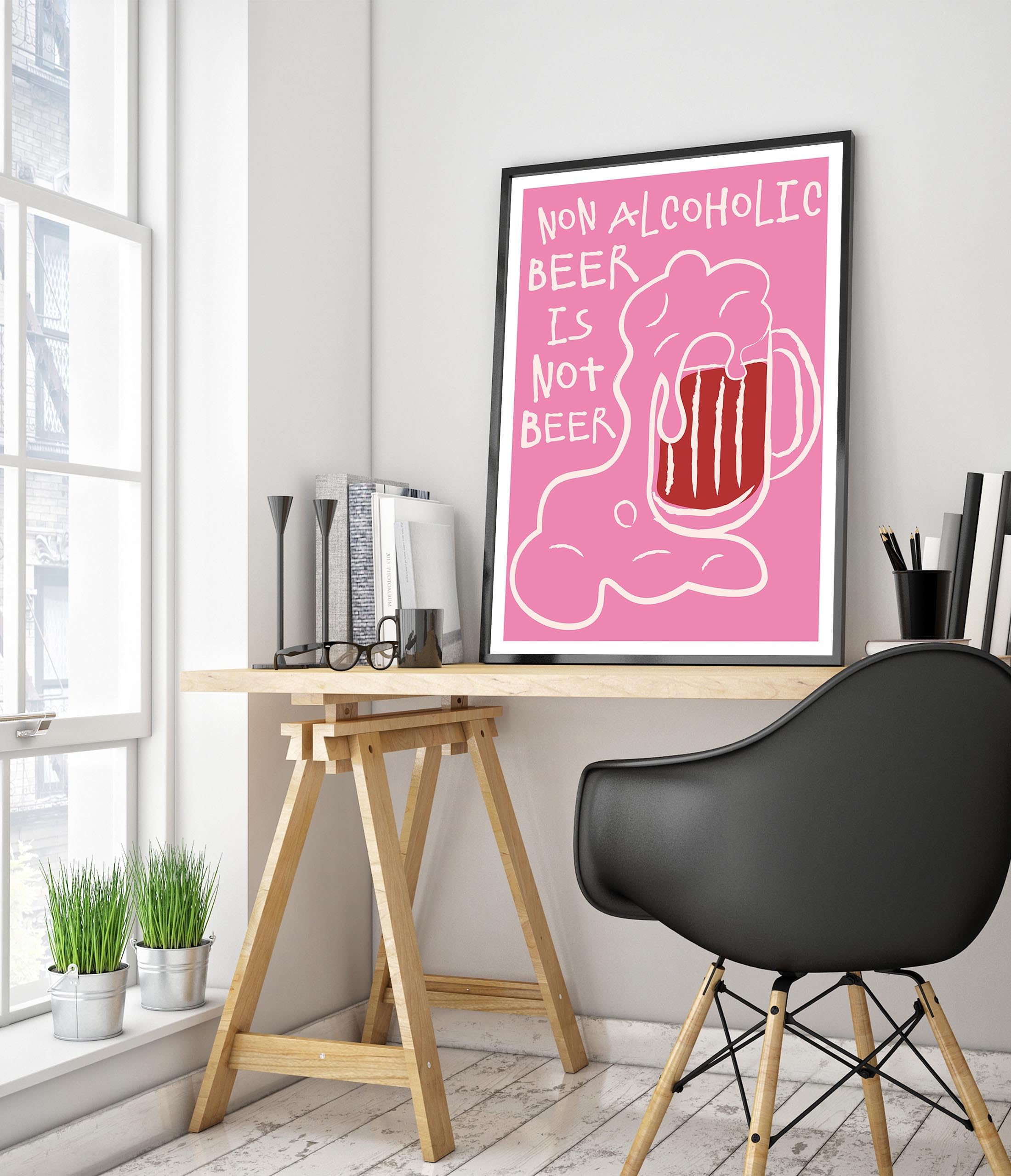 A1 Wanddekoration für Mädchenzimmer, alkoholfreies Bier, Hot Pink, adrett, 84,1 x 59,4 cm