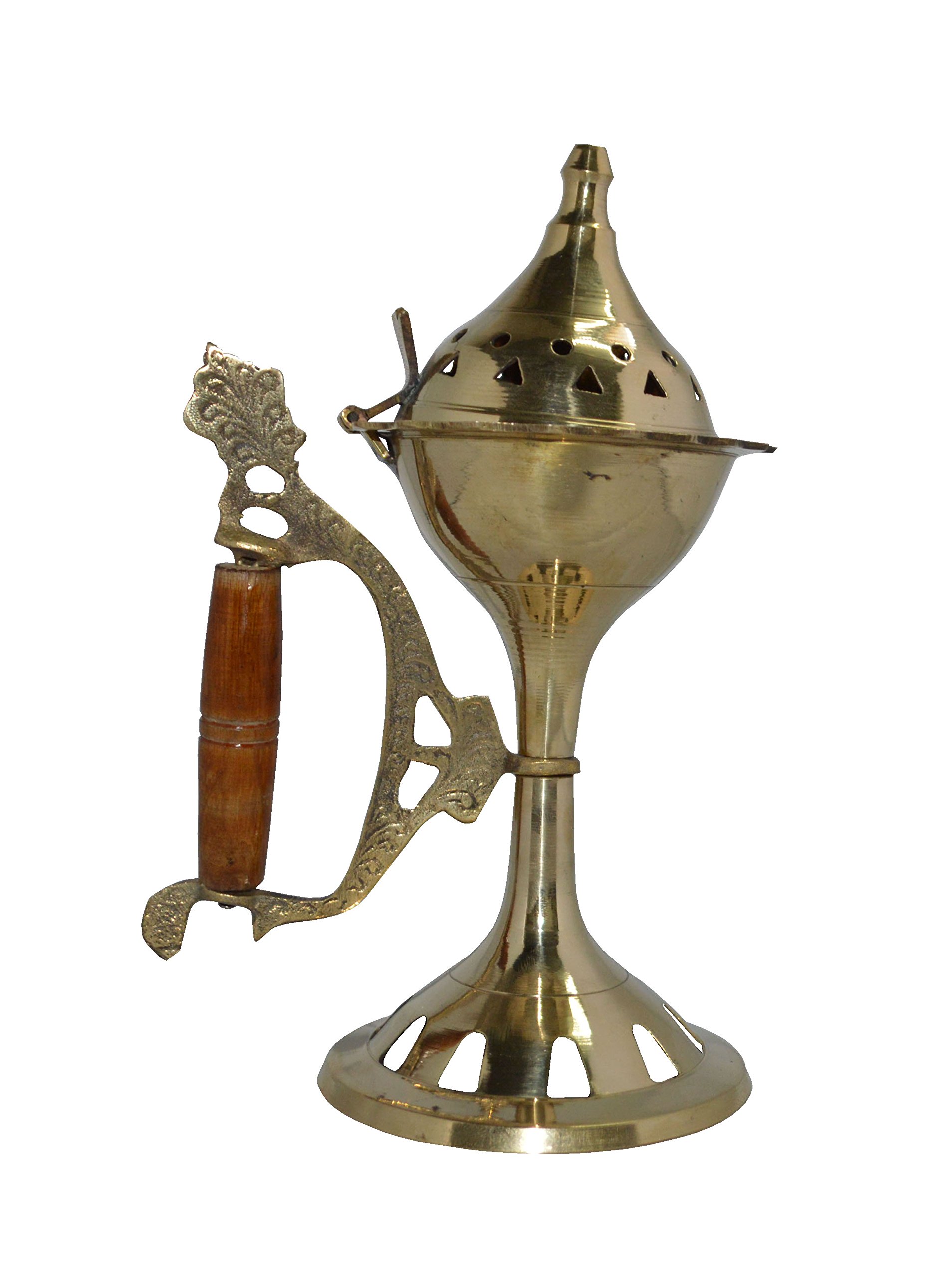 Zap Impex® Lotus Style Solid Brass Vessel Brass Long Incense Charcoal Burner (Size- 7 Inch)