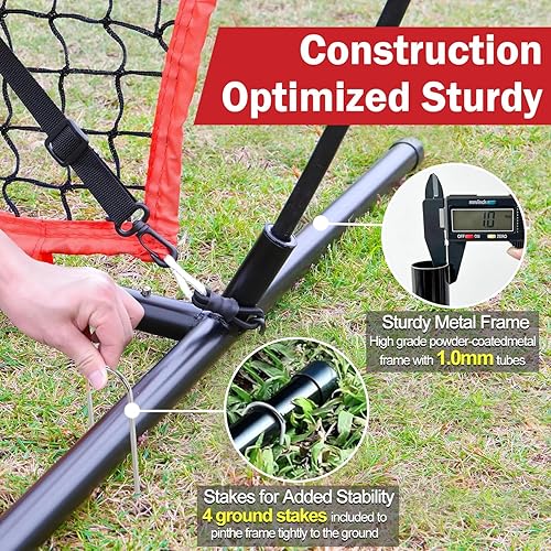 Miniatura 3 de MONOJOY Red de béisbol de 7 x 7 pies para batear y lanzar, red portátil de softbol con bolsa de transporte, red de bateo duradera para patio