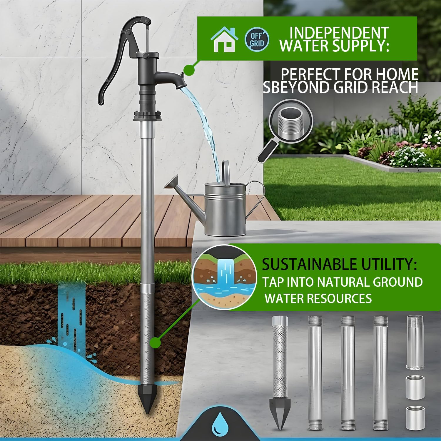 Kit professionale pozzo punta filtrante – tubi zincati e punta inox 6MKit | Set completo 6m con filtro 60 mesh. Perfetto per irrigazione e falde.