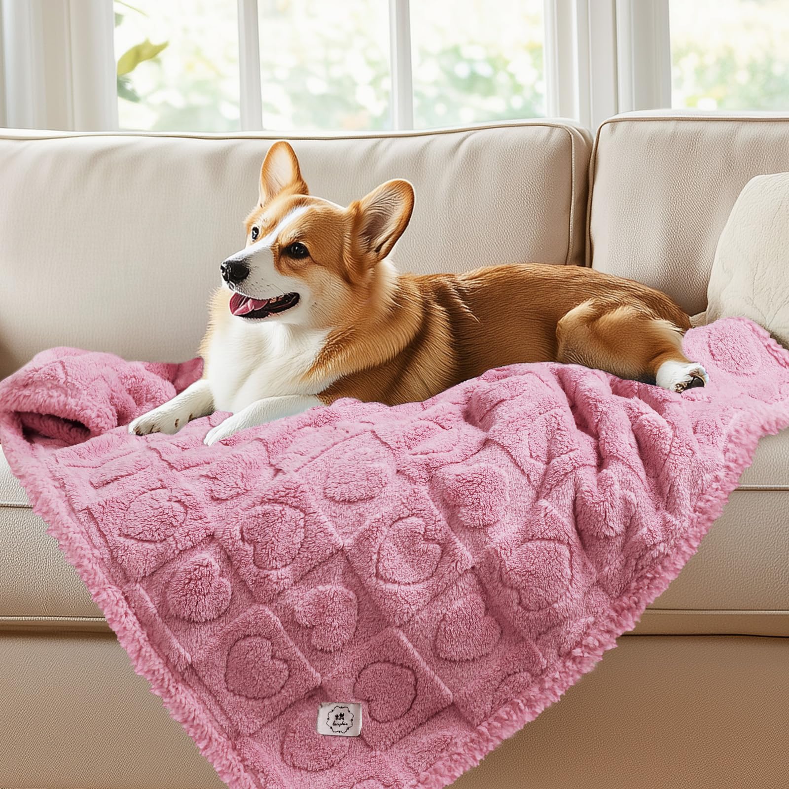 Luciphia Waterproof Dog Blanket for Medium Large Dogs Washable Bed Couch Protector Soft Fluffy 3D Heart Jacquard Pet Blanket with Sherpa Fleece Cozy