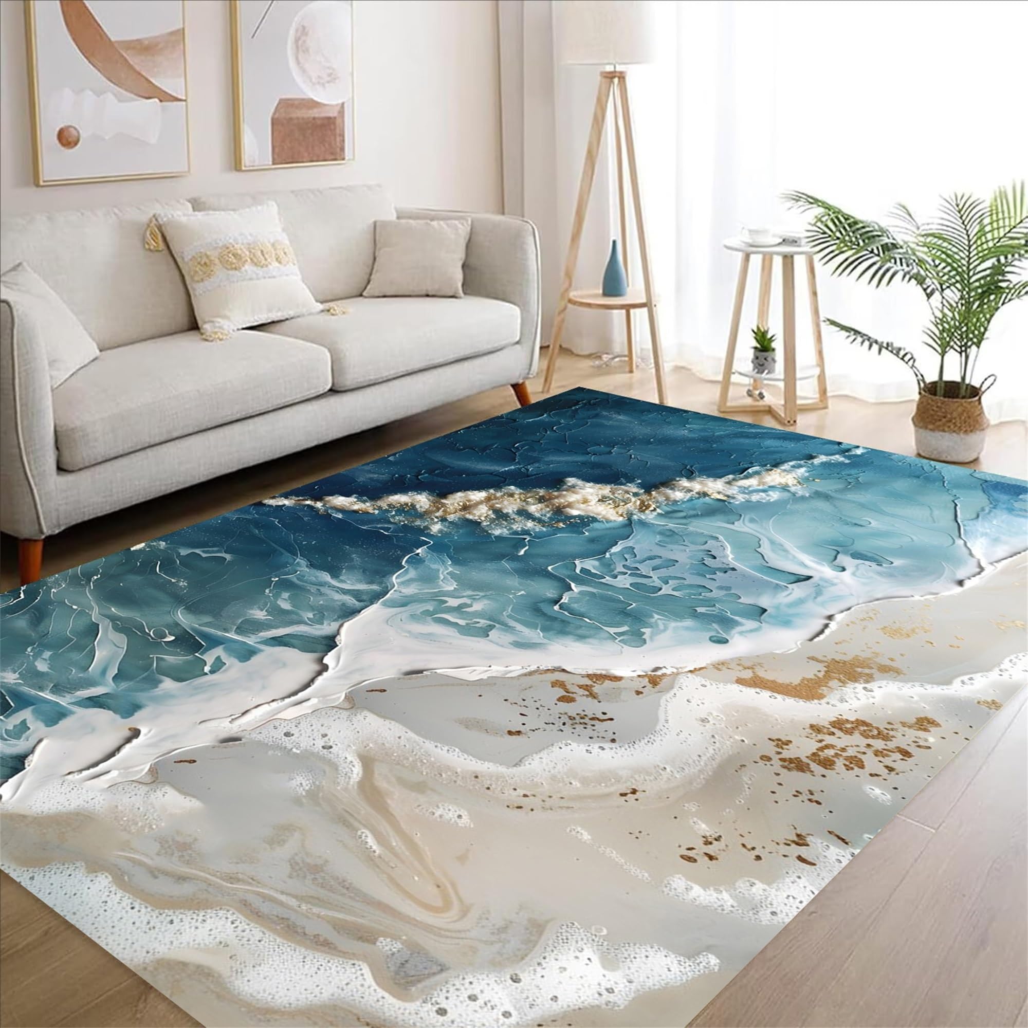 Amazon.com: Vibrant Ocean Wave Coastal 7x9 Area Rug with Blue