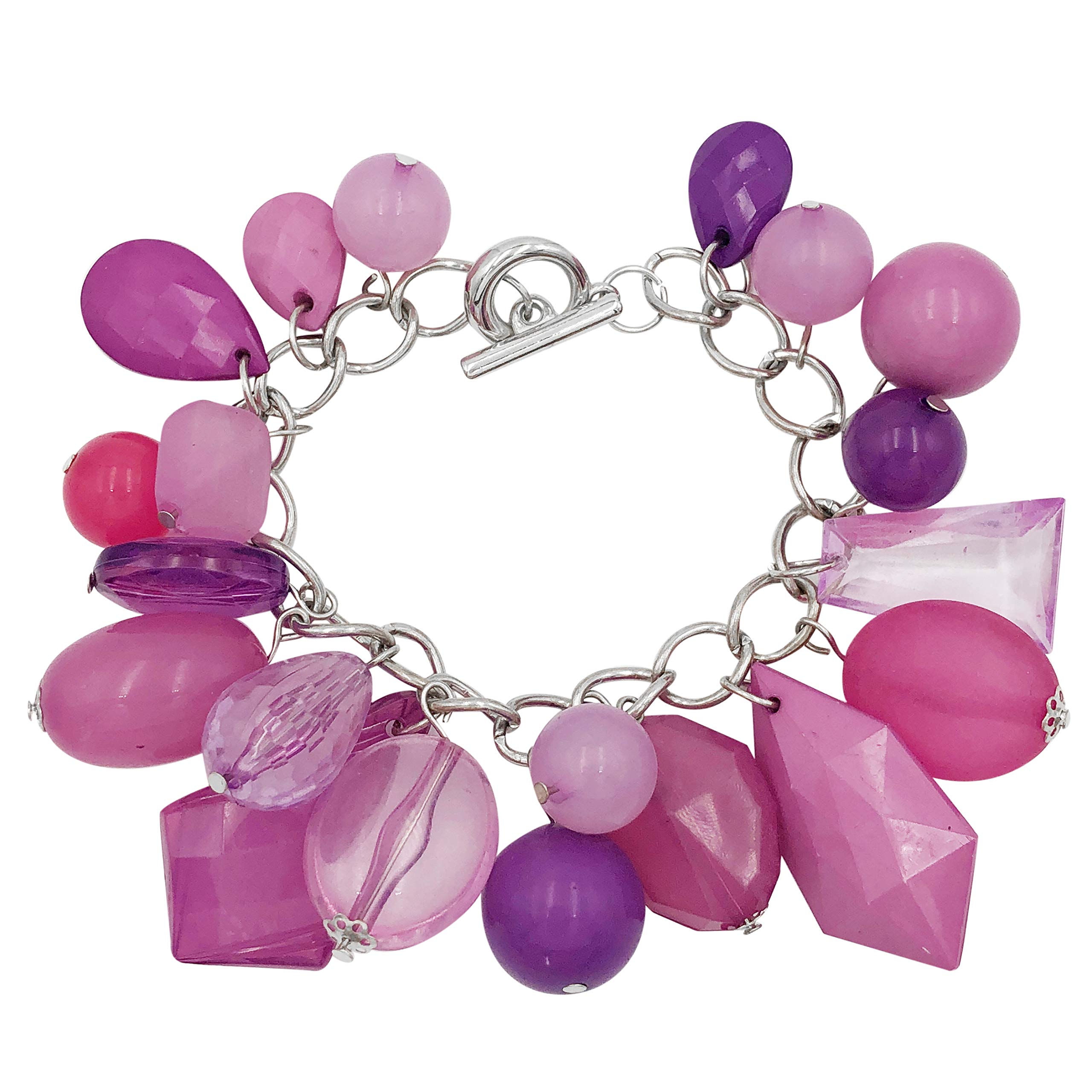 Gypsy JewelsFun Chunky Beads Dangle Silver Tone Statement Link Toggle Bracelet - Assorted Colors