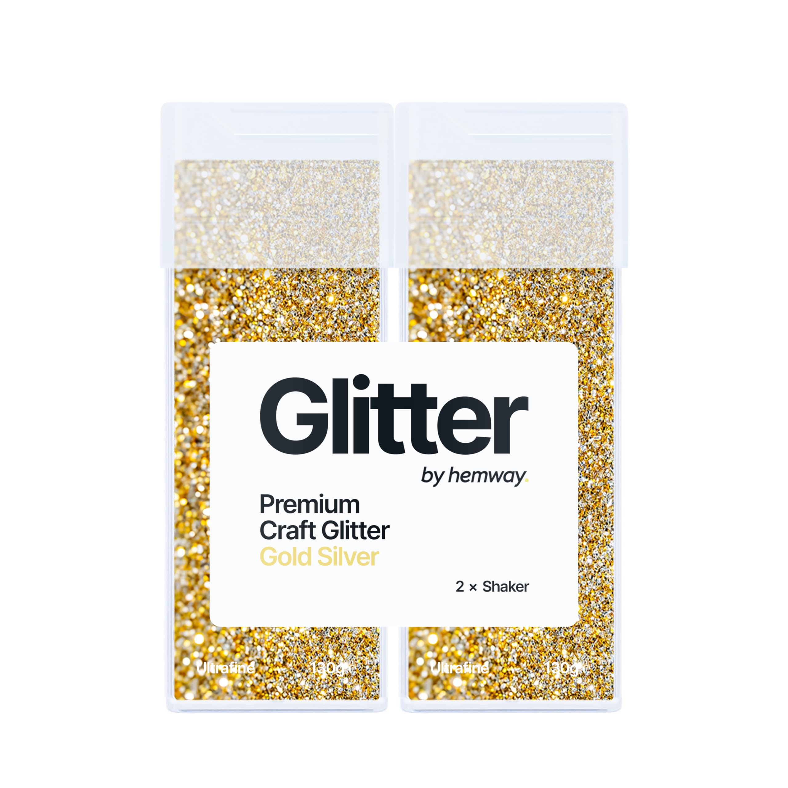 Hemway Glitter Shaker Gold Silver 130g x2 Pack Ultrafine, Craft Glitter Shakers for Resin & Epoxy Crafts