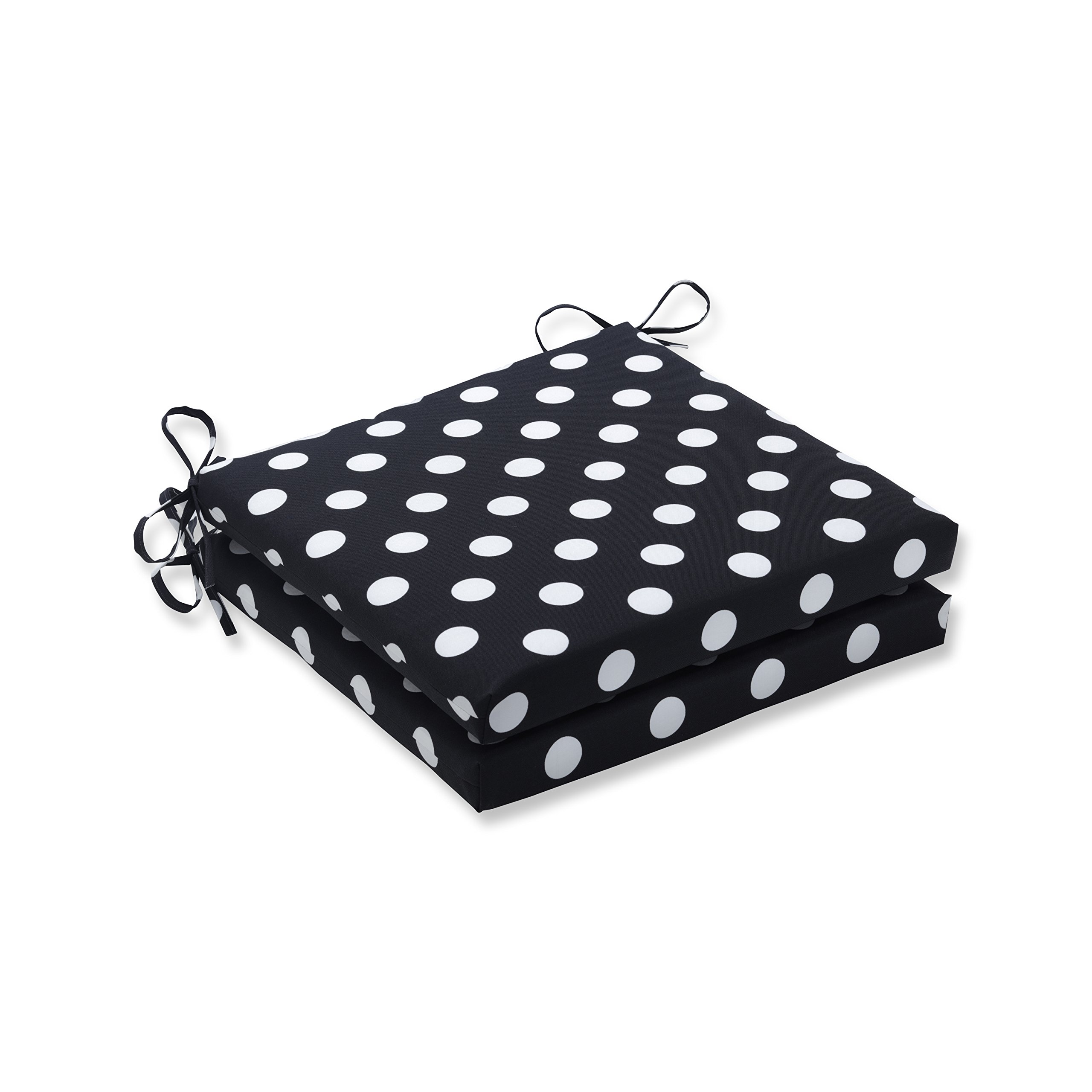 Pillow Perfect Outdoor/Indoor Polka Dot Black Squared Corners Seat Cushion 20x20x3 (Set of 2